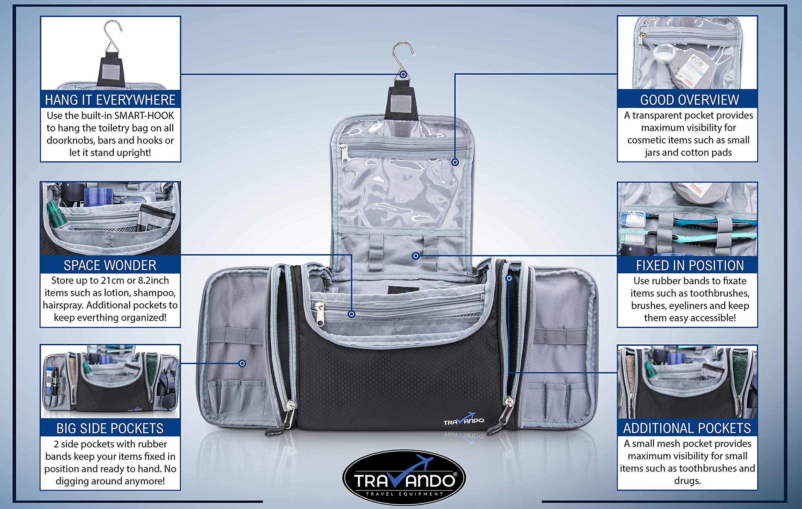 TRAVANDO XXL Borsa Toilette Signore Grande da Appendere 'Maxi' - 8,8 Litri - Borsa Cosmetica Con Molti Scomparti - Beauty Case Grande