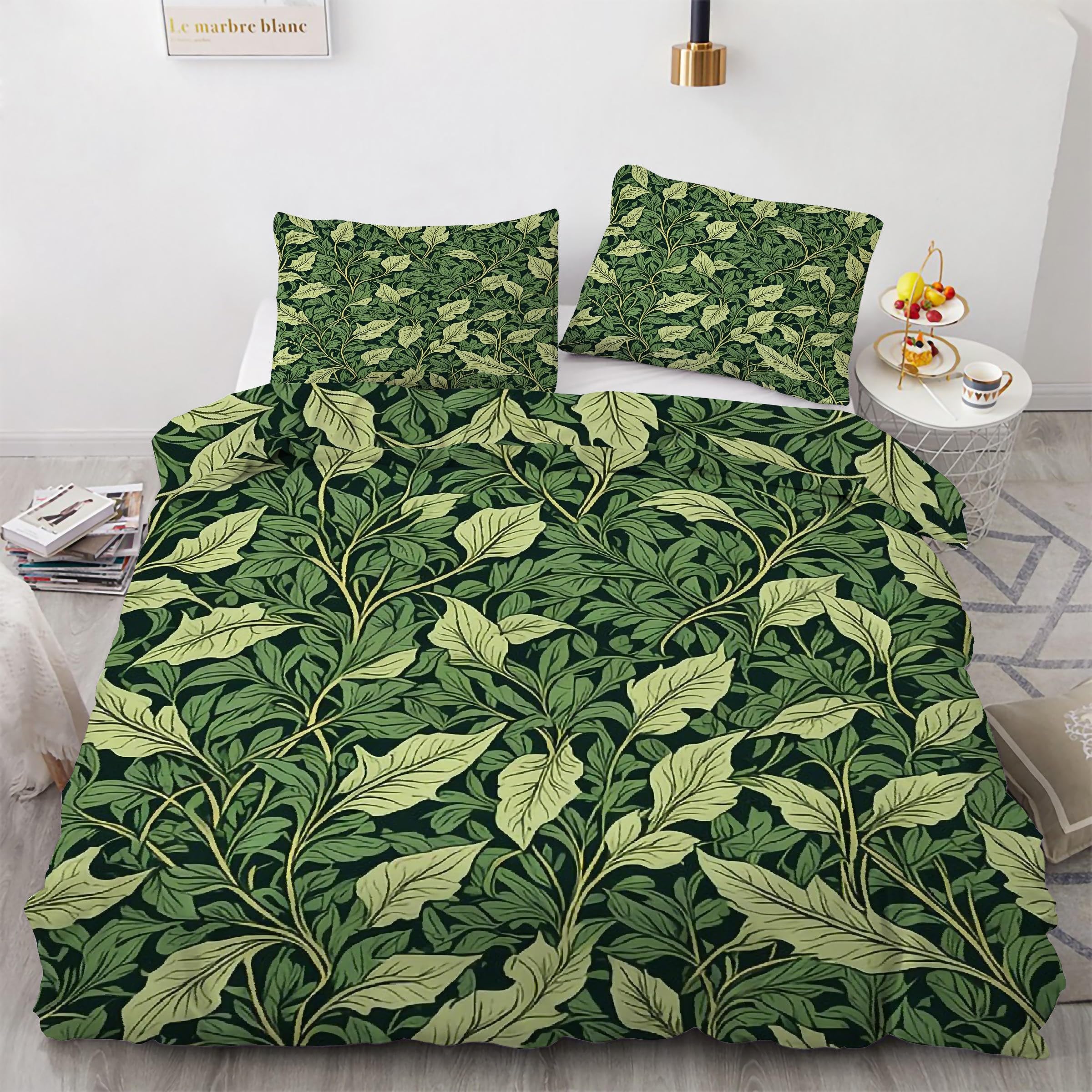 Housse de couette 220x240 feuilles vertes douce et facile à enfiler