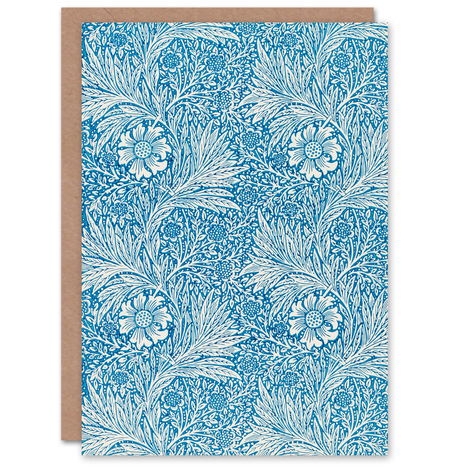 William Morris Art Card Marigold Flower Blue Pattern