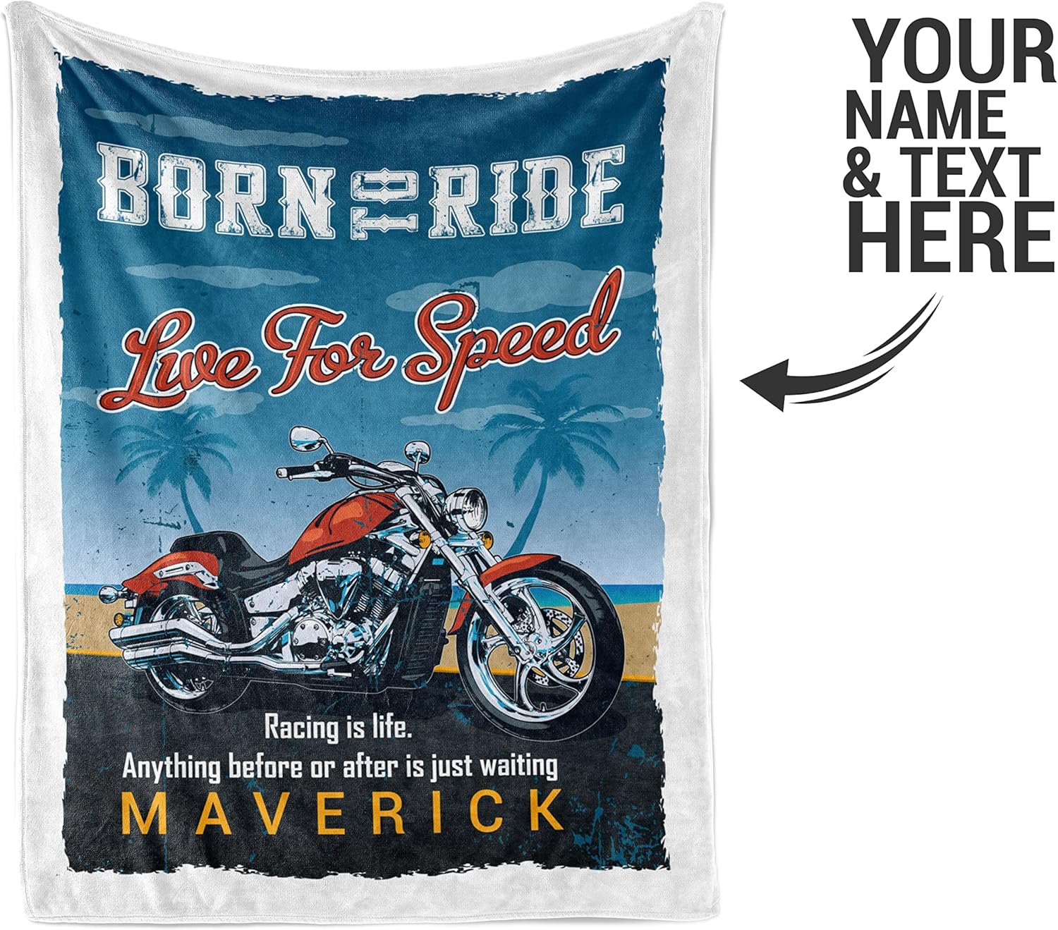Personalized Motorcycle Blanket, Biker Blankets, Rider Blanket. Premium Quality Outdoor Blanket. Fleece Throw Biker Blanket for Birthday & Christmas. (Biker Blanket 02, 50" X 60")