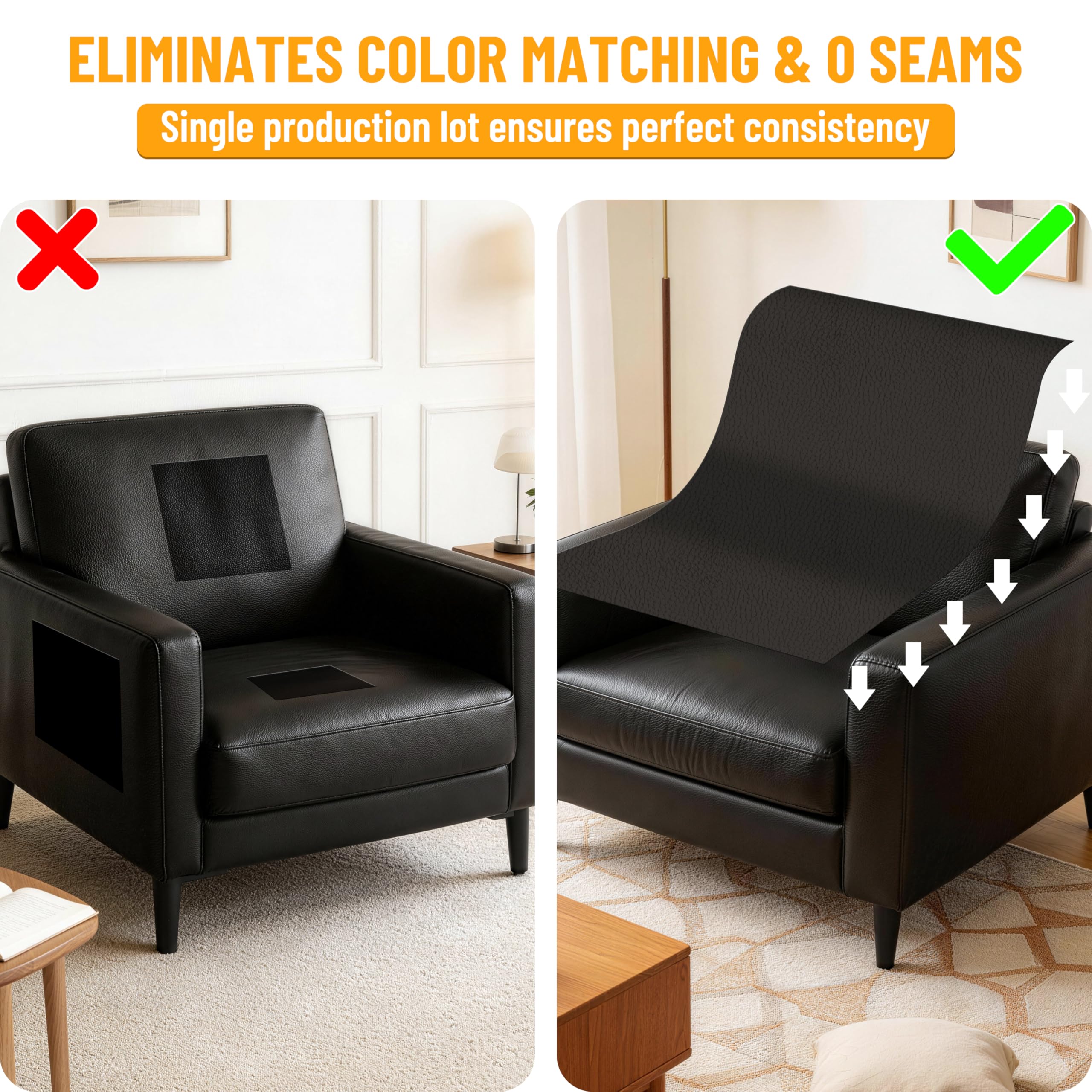 Meneng Marine Vinyl Faux Leather: 54"x36" Black Lychee Grain Upholstery Fabric Leather for Furniture Sofa Recover - Waterproof & Scratch-Resistant Vinyl Repair Material for Boat Seats Car Interior - 5