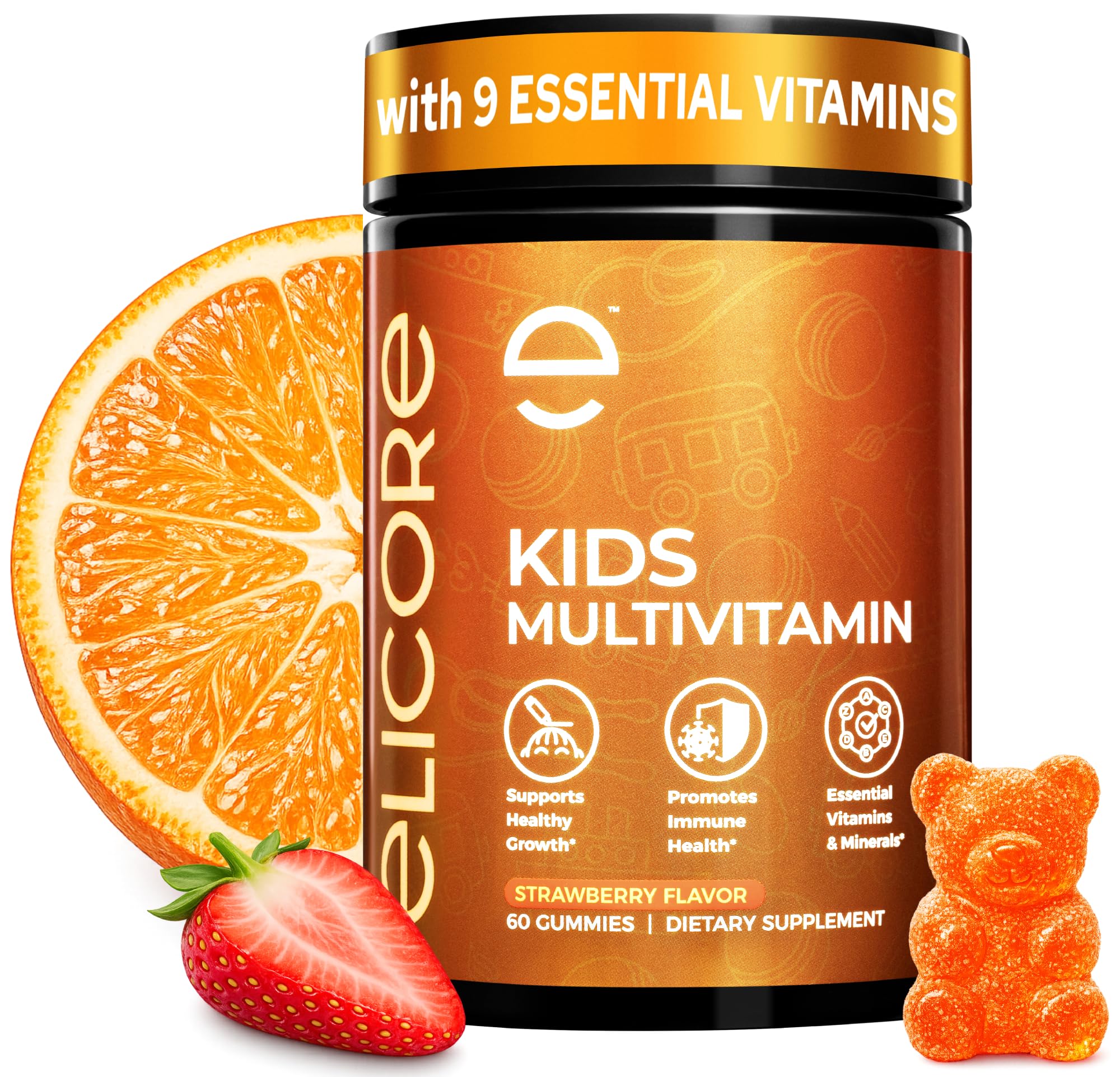 ELICORE Premium Kids Multivitamin Gummies – 12 in 1 Kids Gummy Vitamins – Growth Chewable Multivitamin for Toddlers and Teens – Immune, Brain & Focus Support – GMO-Free, Gluten-Free – 2 Months Supply