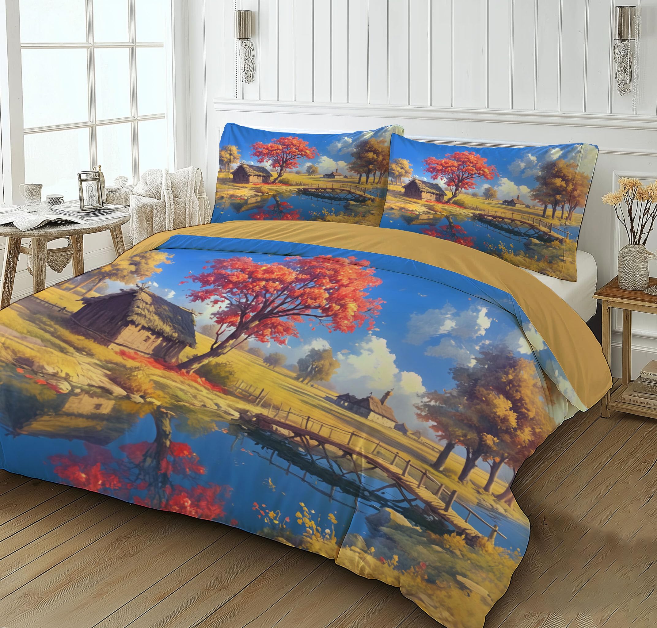 Housse de couette 220x240 ferme abstraite pour grand lit double moderne