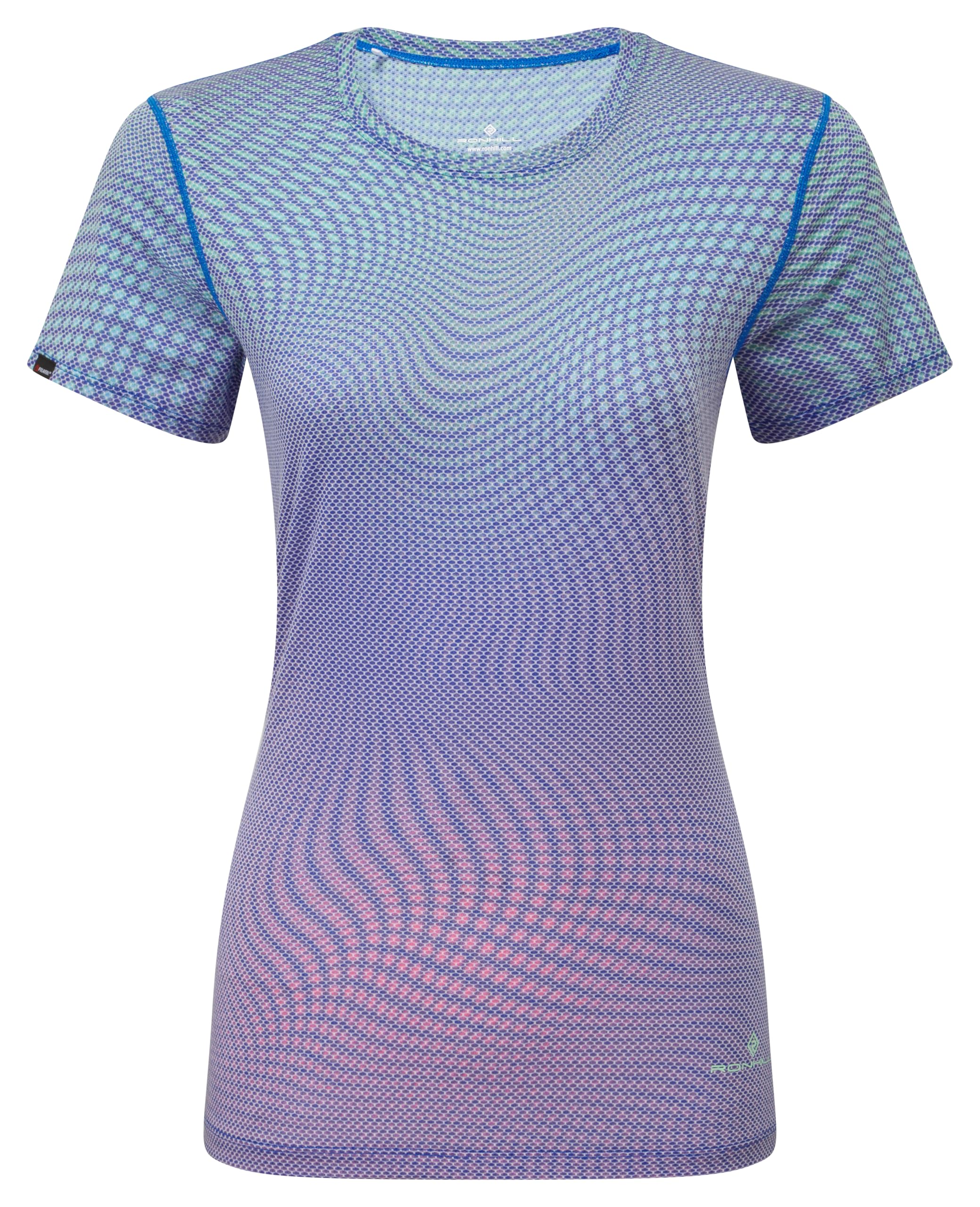Ronhill Women's Tech Golden Hour Tee, Running Shirt, Classic Blue Refraction, Size 12, Relaxed Fit