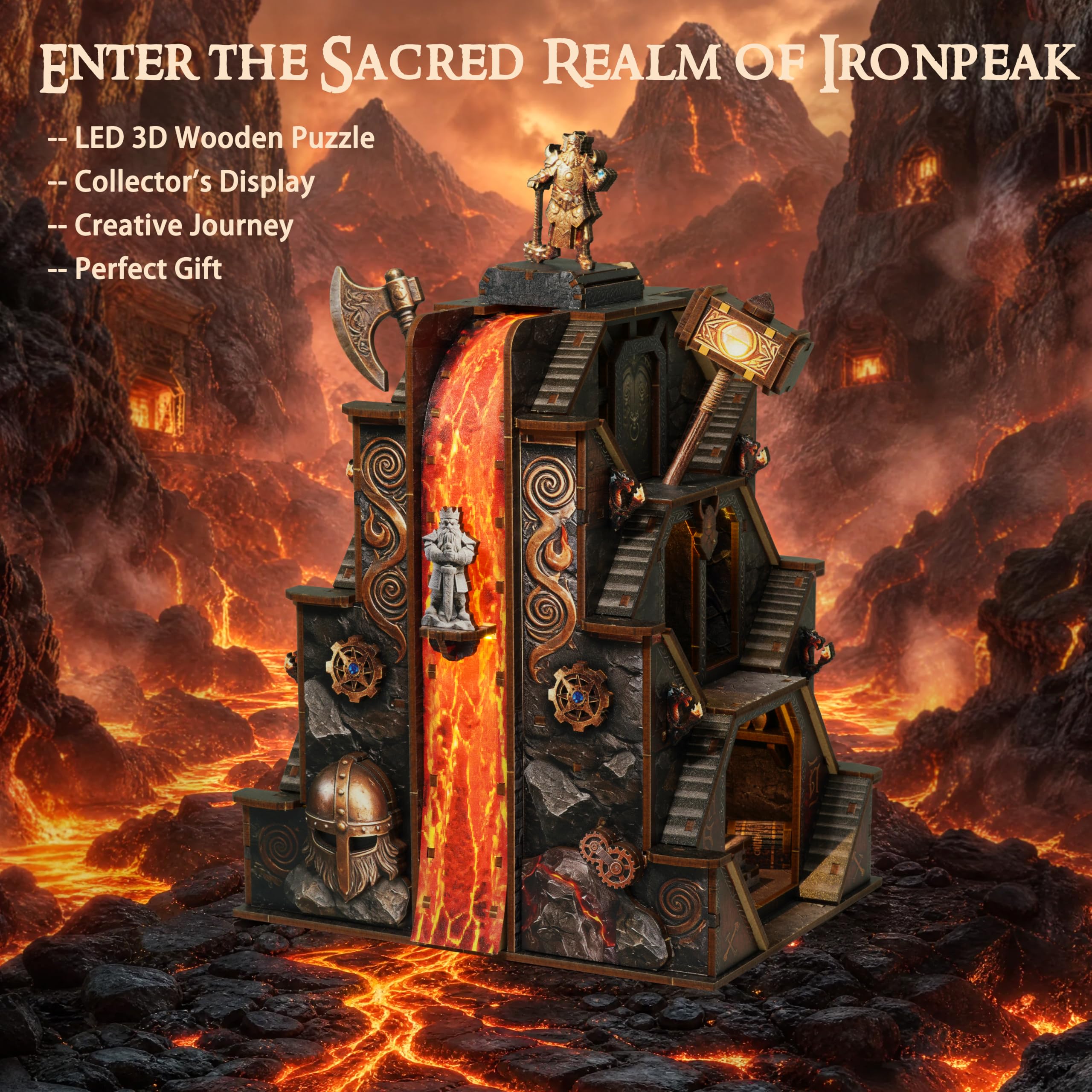 Ironpeak Forgeworks - Kit fai da te in miniatura per adulti, adolescenti, casa delle bambole, libreria, inserto decorativo con luce LED, puzzle in legno 3D per familiari e amici