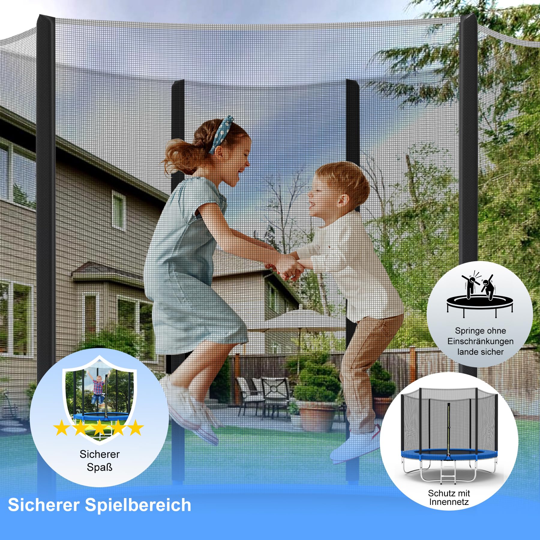Trampolín de 183/244/305/366 cm de diámetro con red de seguridad, trampolín con combinación de escalera, resistente a los rayos UV, impermeable, para niños y familias
