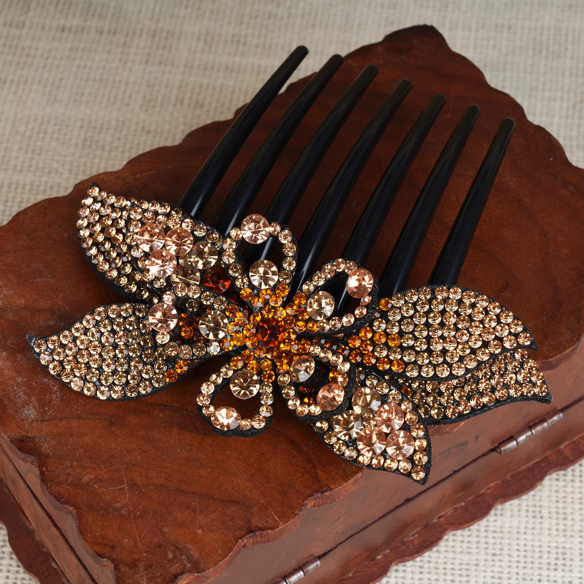 ZEMANIA Hair Side Comb Crystal Bride Wedding Hair Comb Rhinestone Side Combs Flexible Decorative Hair Comb Flower Retro Wedding Hair Accessories for Women and Girls