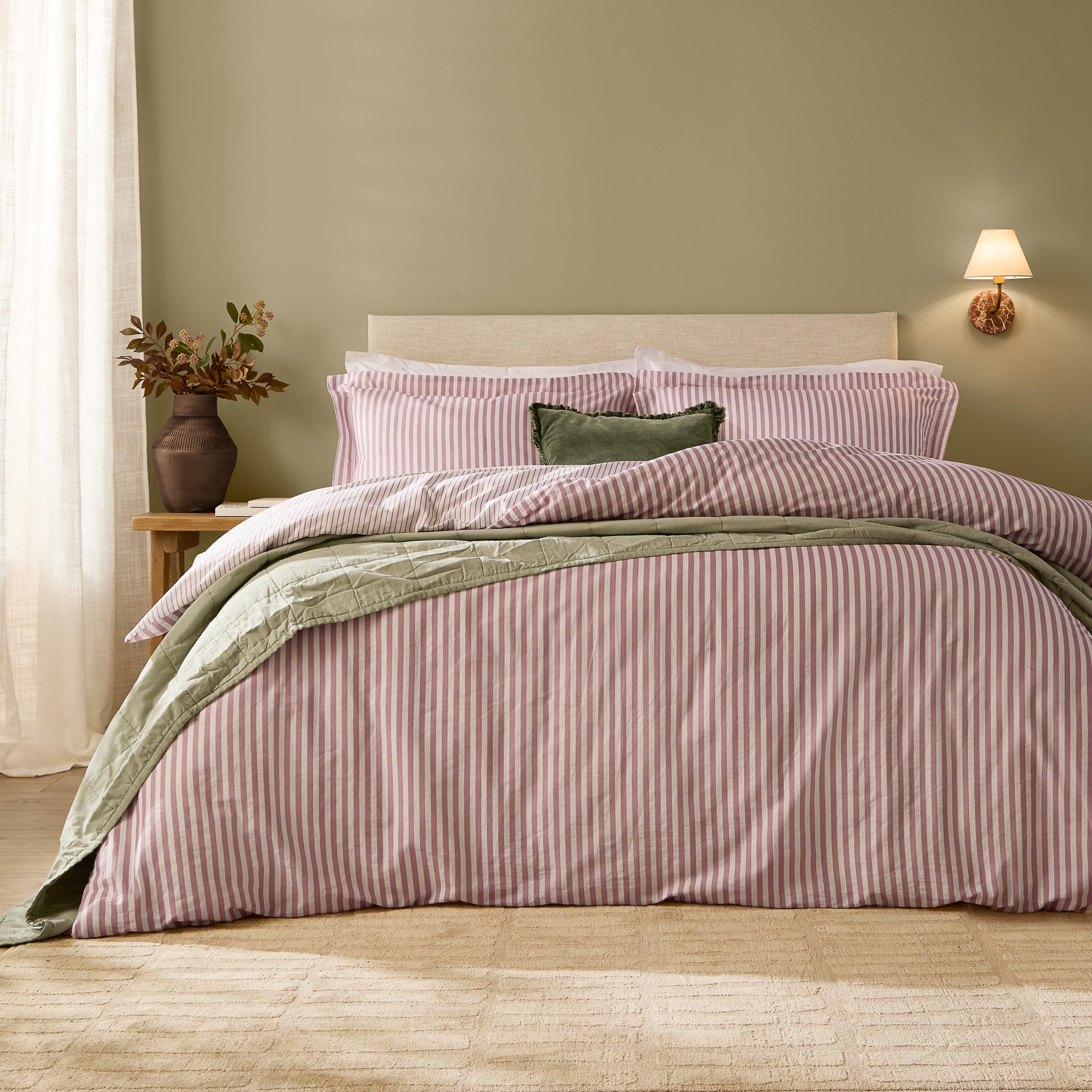 Yard Hebden 100% Cotton Stripe Duvet Cover Set (Rosewood,Single) — image 1