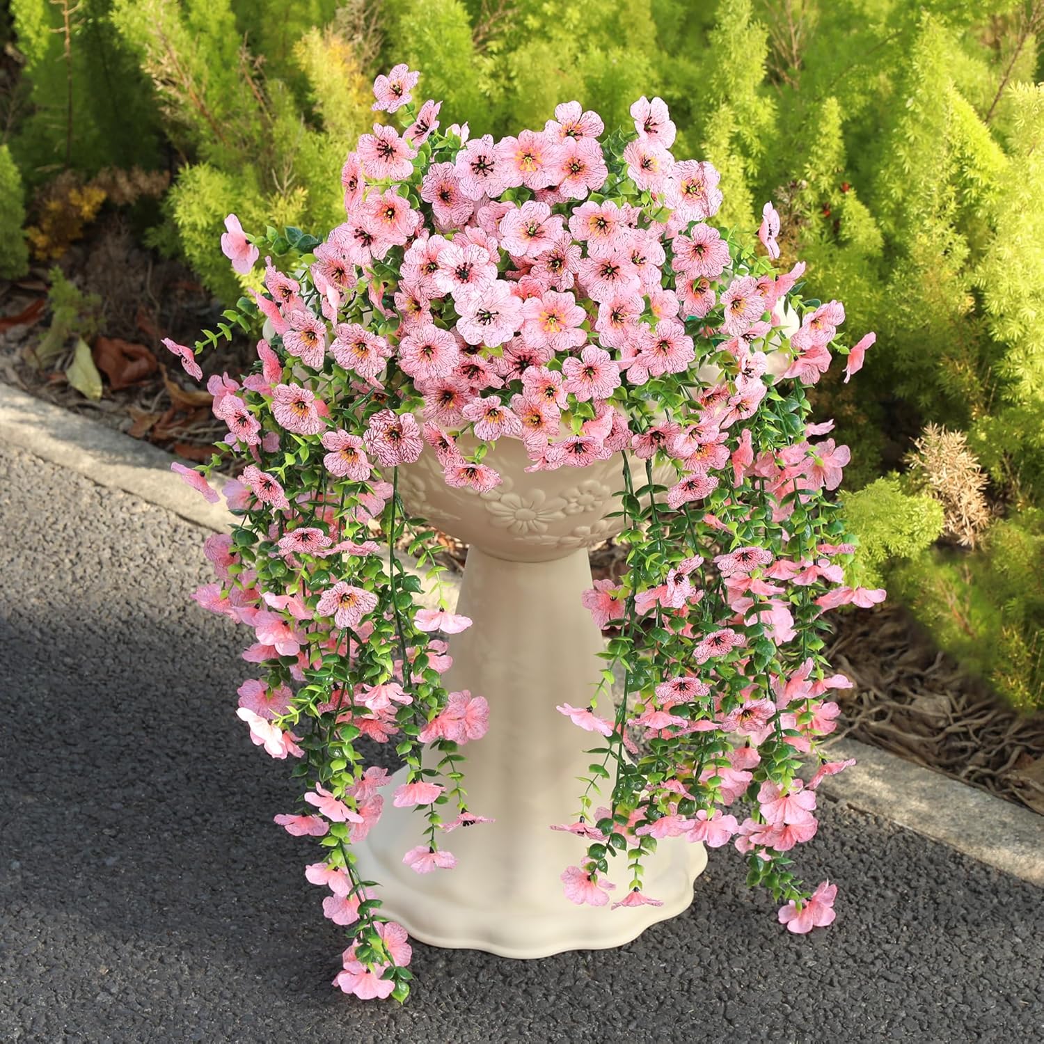 Artificial Hanging Flowers for Outdoors, UV Resistant 2PCS Fake Silk Flowers for Outside, Realistic Faux Plants for Hanging Baskets, Planters - Porch, Patio, Yard Décor (Pink) - Image 7