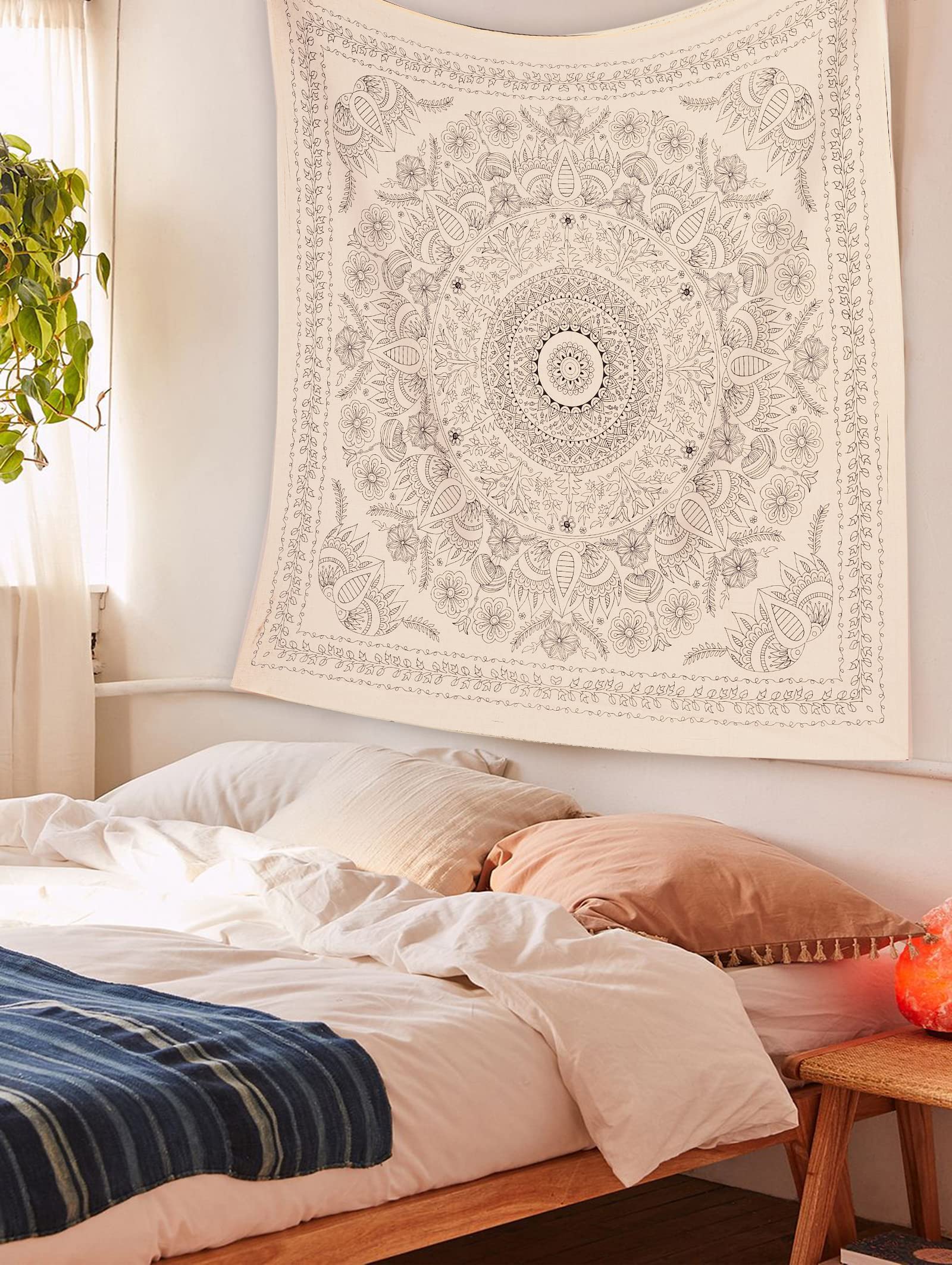 Tapisserie Murale Mandala Fleur De Lotus Dorée - 210x140 Cm - 100% Coton - Décoration Boho Chic Pour Chambre, Salon - 2