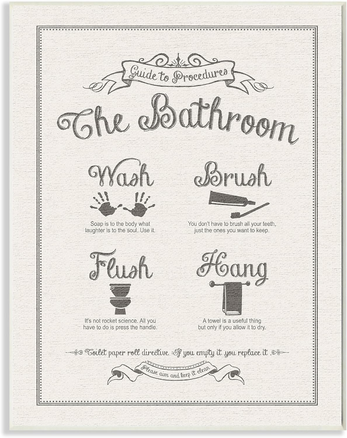 Stupell Industries Guide To Bathroom Procedures Linen Look Oversized Wall Plaque Art, Proudly Made in USA