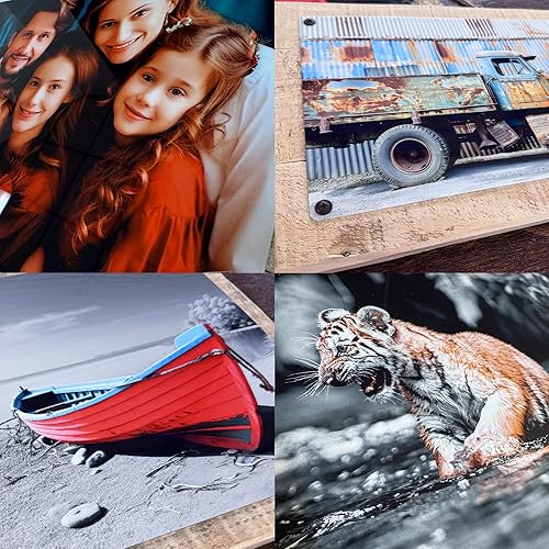 Miniatura 7 de MUNDAZE Impresión de metal de retrato personalizado en marco de paleta de madera recuperada  Regalo de foto familiar personalizado  Recuerdo