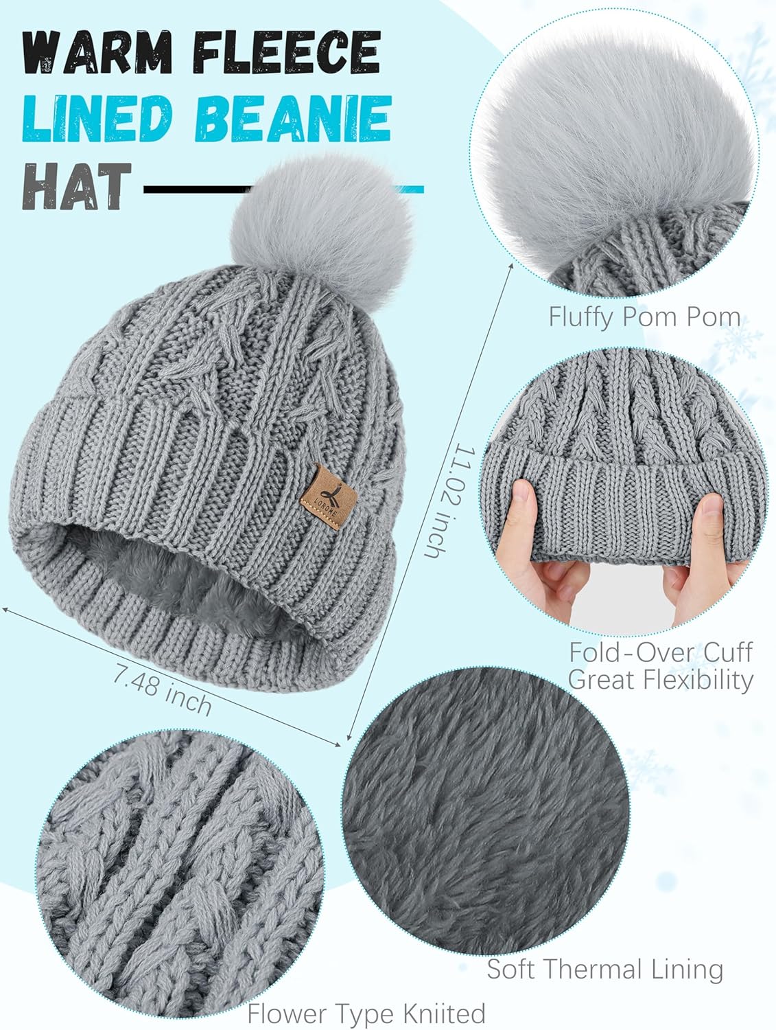 Winter Hat Scarf Gloves Set,Fleece Lined Pom Pom Beanie Hat Warm Knit Long Scarf Touchscreen Gloves Winter Gifts for Women - Image 2