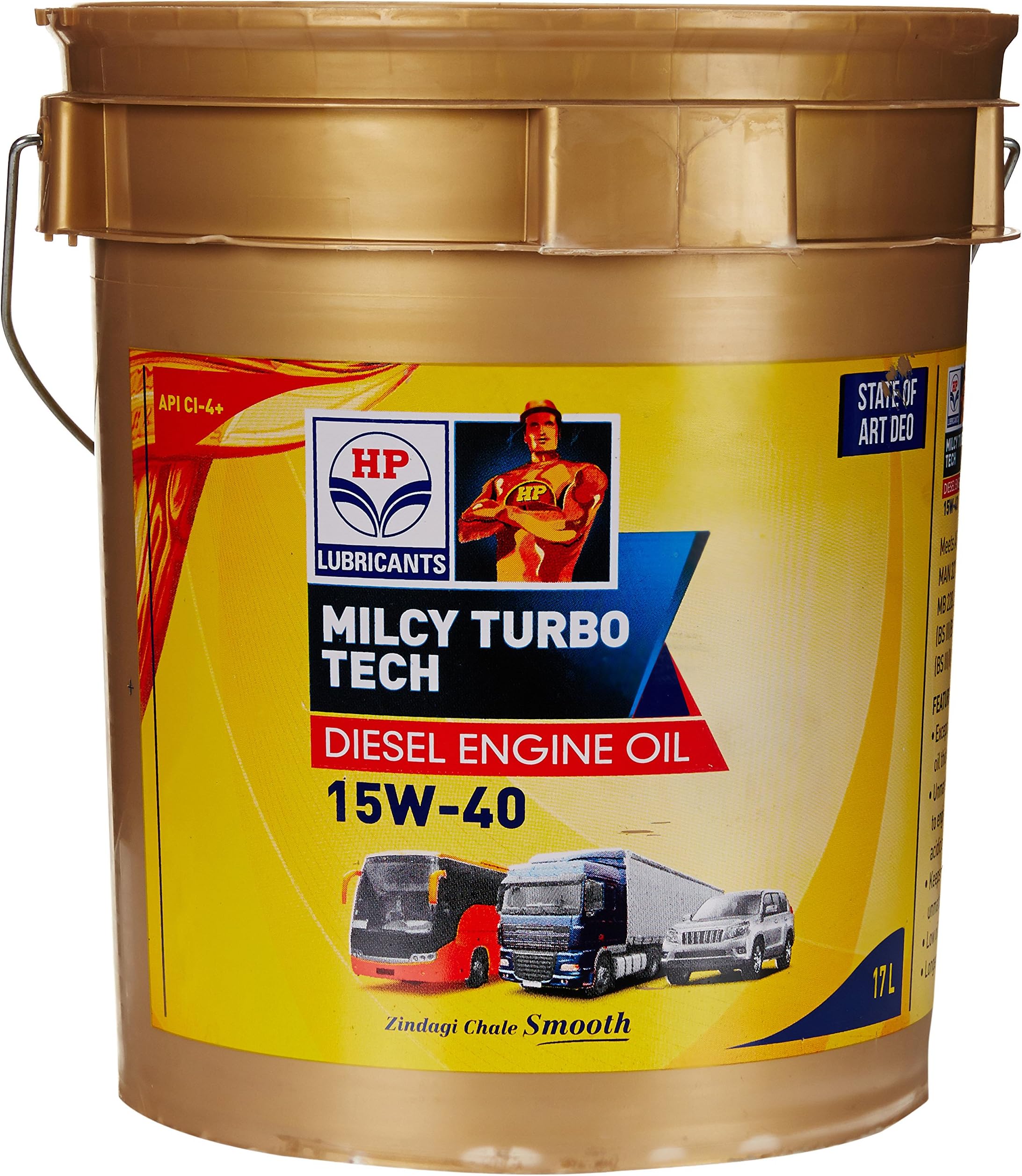 HP Lubricants Milcy Turbotech 15W-40 API CI4+ Engine Oil for Cars (17 L)