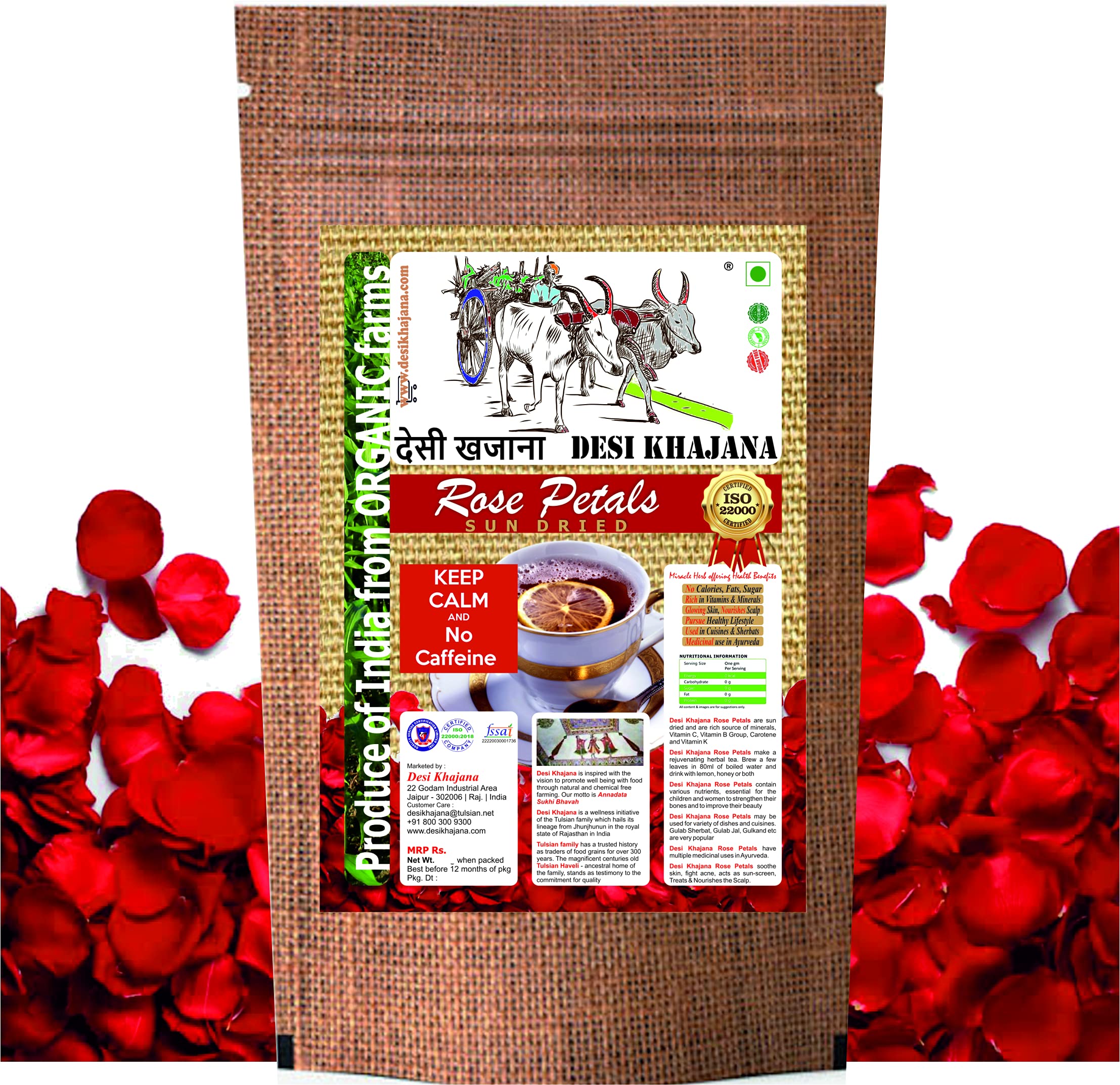 DESI KHAJANA Sundried Natural Rose Petals Edible | Caffine Free Herbal Tea | Stress Buster - Immunity Booster | Produce of India from Organic Farms (100g) (B0945YVBSR) Amazon Price History, Amazon Price Tracker