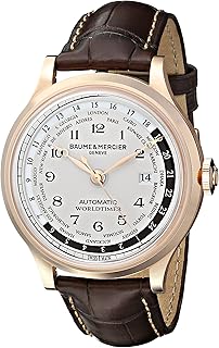 Baume et Mercier - Baume-et-Mercier automático Capeland 10107 44 mm chapado en oro de acero inoxidable para hombre de piel color marrón anti-reflectante Sapphire Reloj para mujer