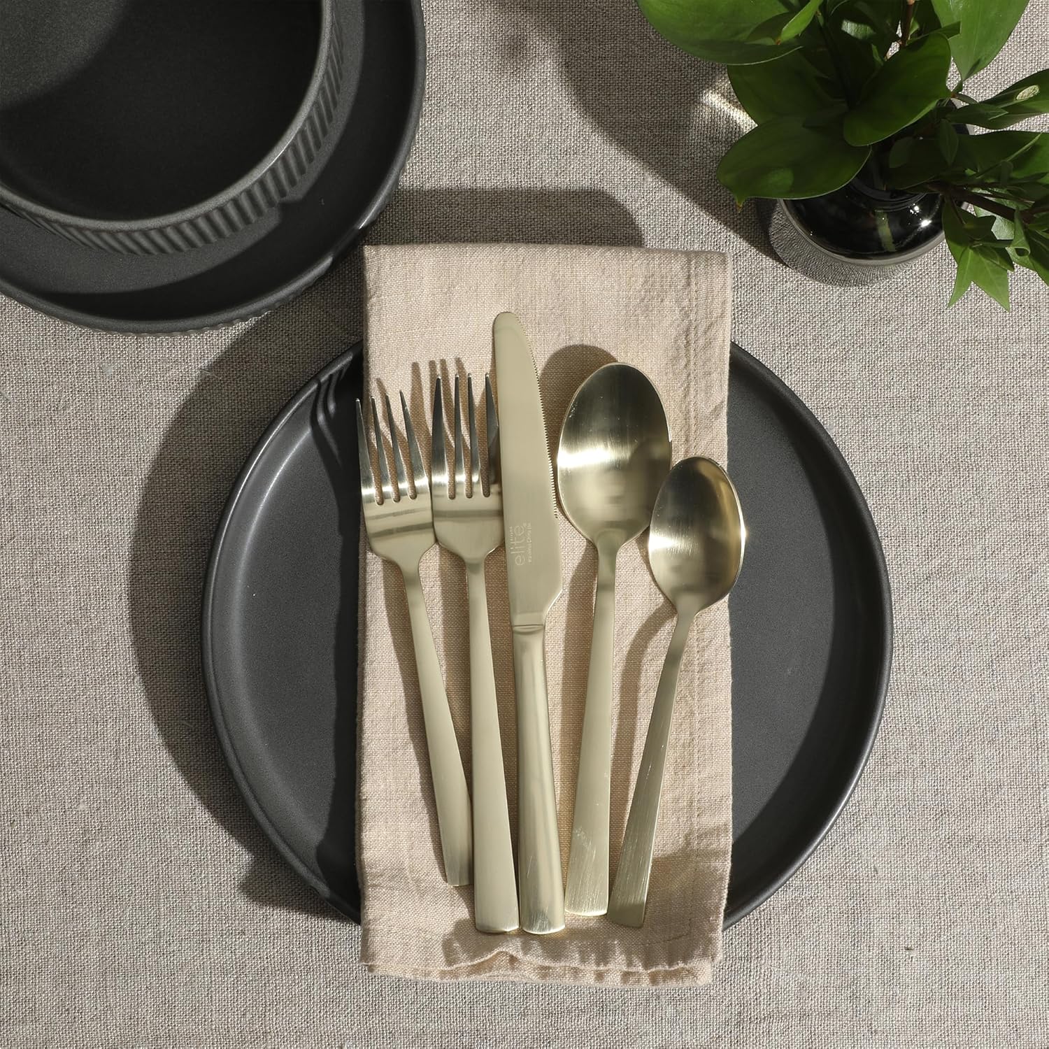 Gibson Elite Earlston 20-Piece Flatware Silverware Set - Stainless Steel Utensils - Forks, Spoons, Knives - Service for 4 - Matte Champagne Gold