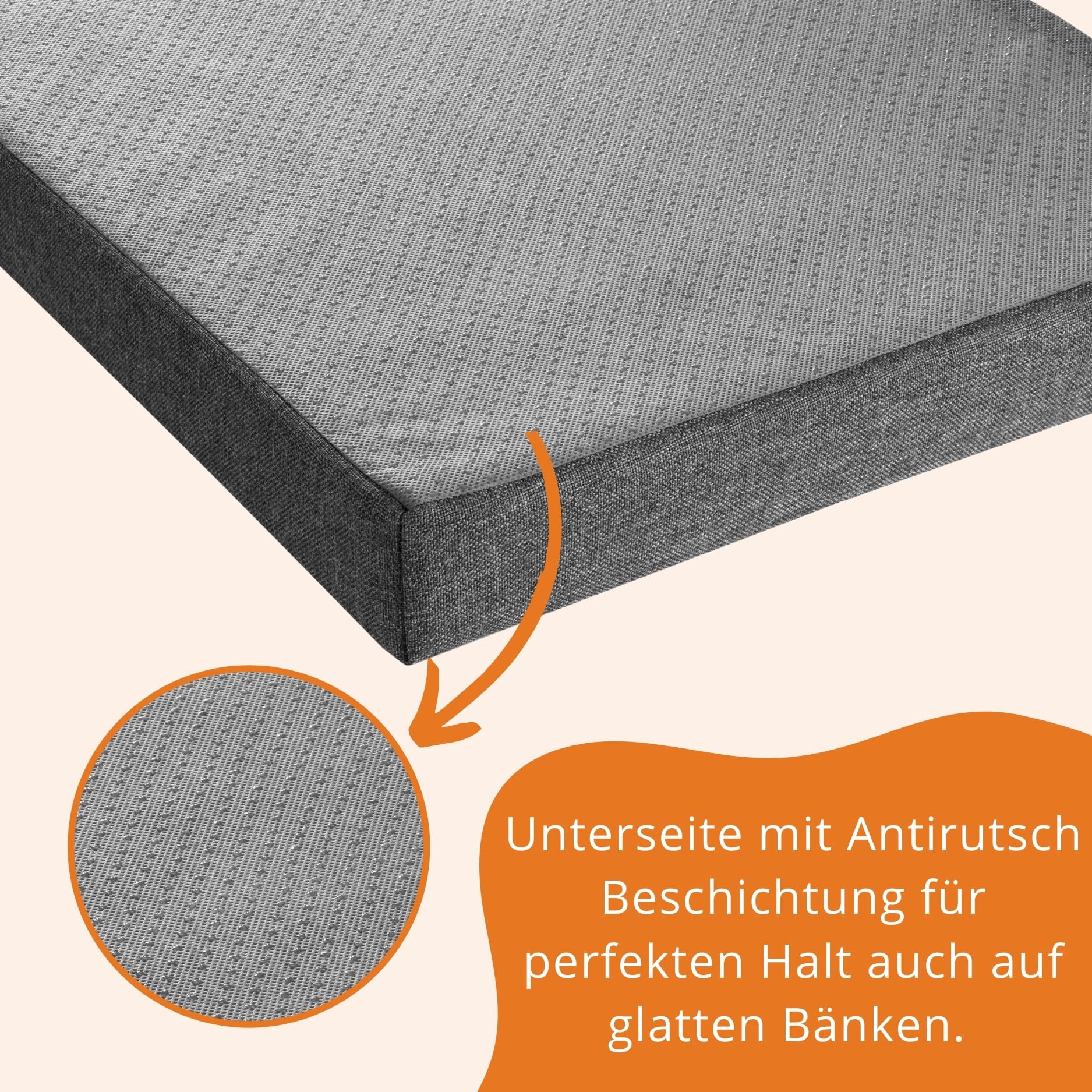 sleepling Bankauflage 200x40 cm dunkelgrau, Sitzkissen Outdoor & Indoor, Bankpolster, Bezug waschbar, Unterseite Antirutsch, Made in EU - 4