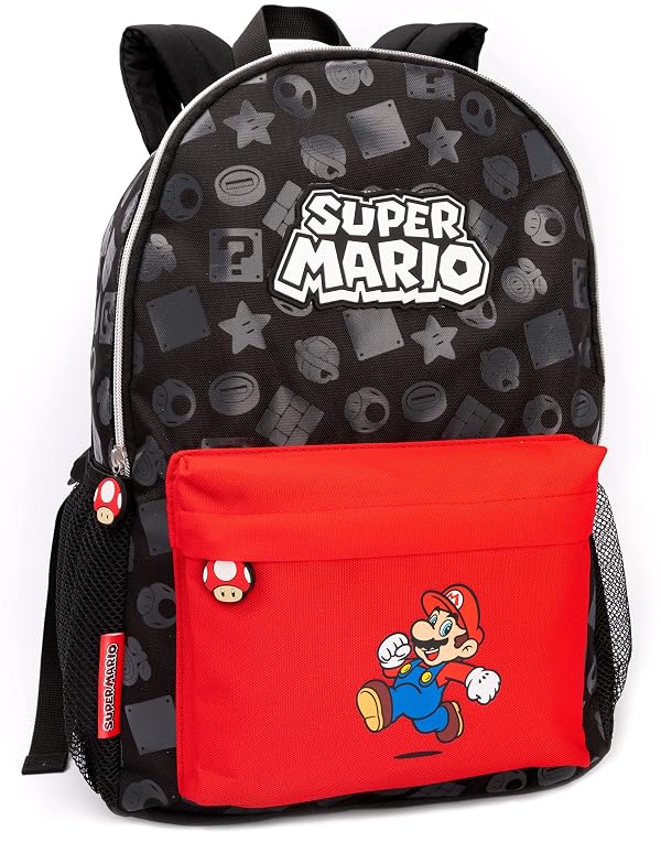 Super Mario Backpack For Boys & Girls | Kids Toad Mushroom Black School Rucksack 16 Inch | Gamer Bag With Adjustable Straps by Super Mario - Used condition - US$26.40
