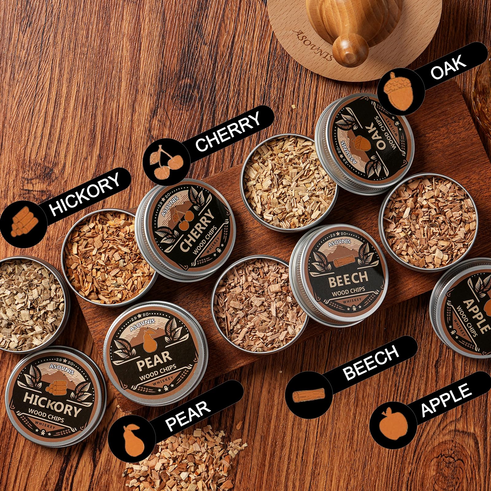 Kit affumicatore per whisky con torcia, 6 sapori di trucioli di legno, 2 bicchieri, 6 pietre, kit infusore per cocktail, bevanda vecchio stile, regalo di compleanno per uomini, papà (senza butano