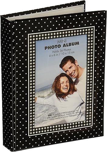 álbum de fotos con marco de 36 fundas, 4 x 6 pulgadas, negro con lunares blancos