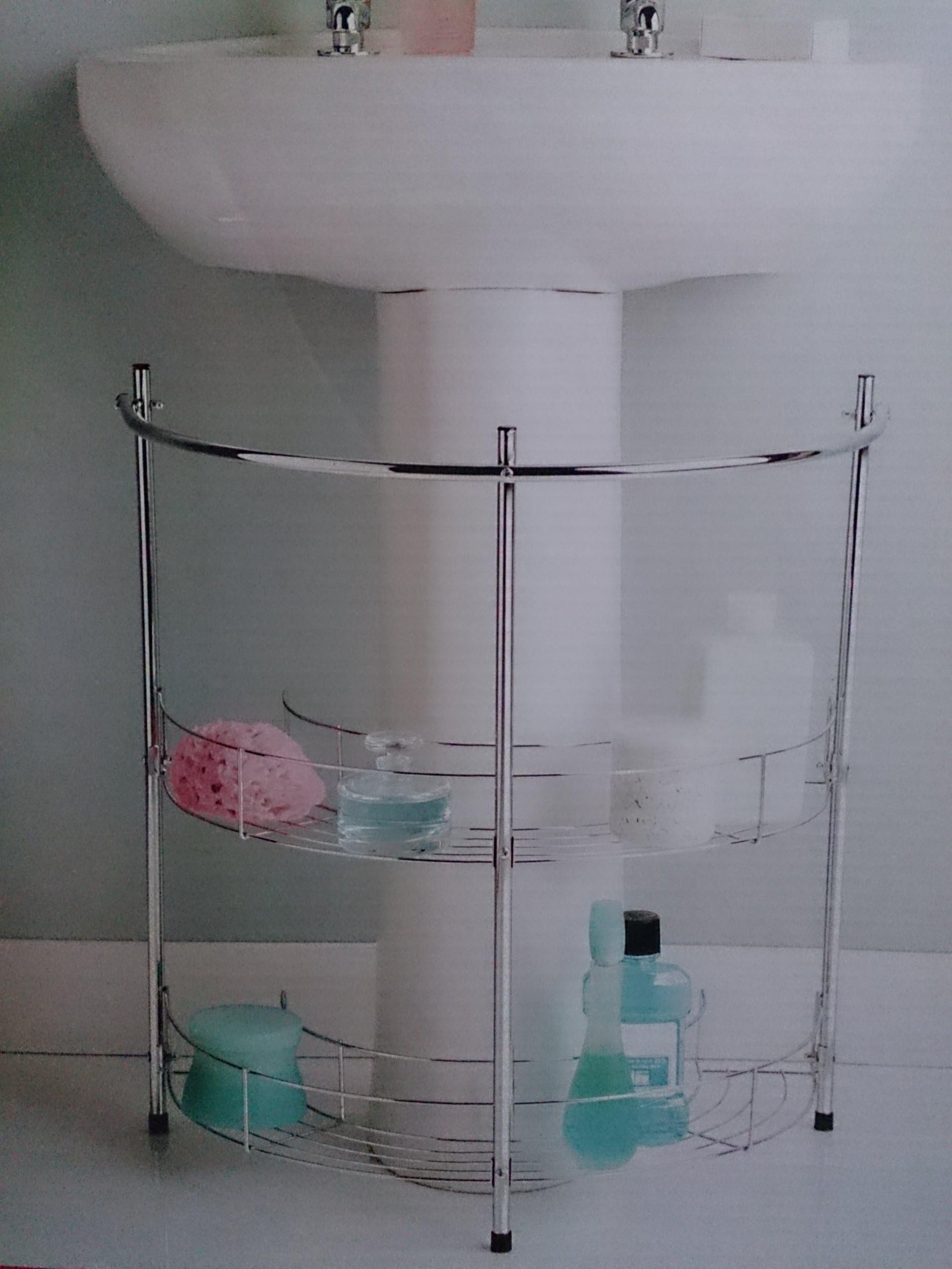 CHROME UNDER SINK BATHROOM 2 TIER STORAGE OIRGANISER CADDY RACK SHELVING UNIT