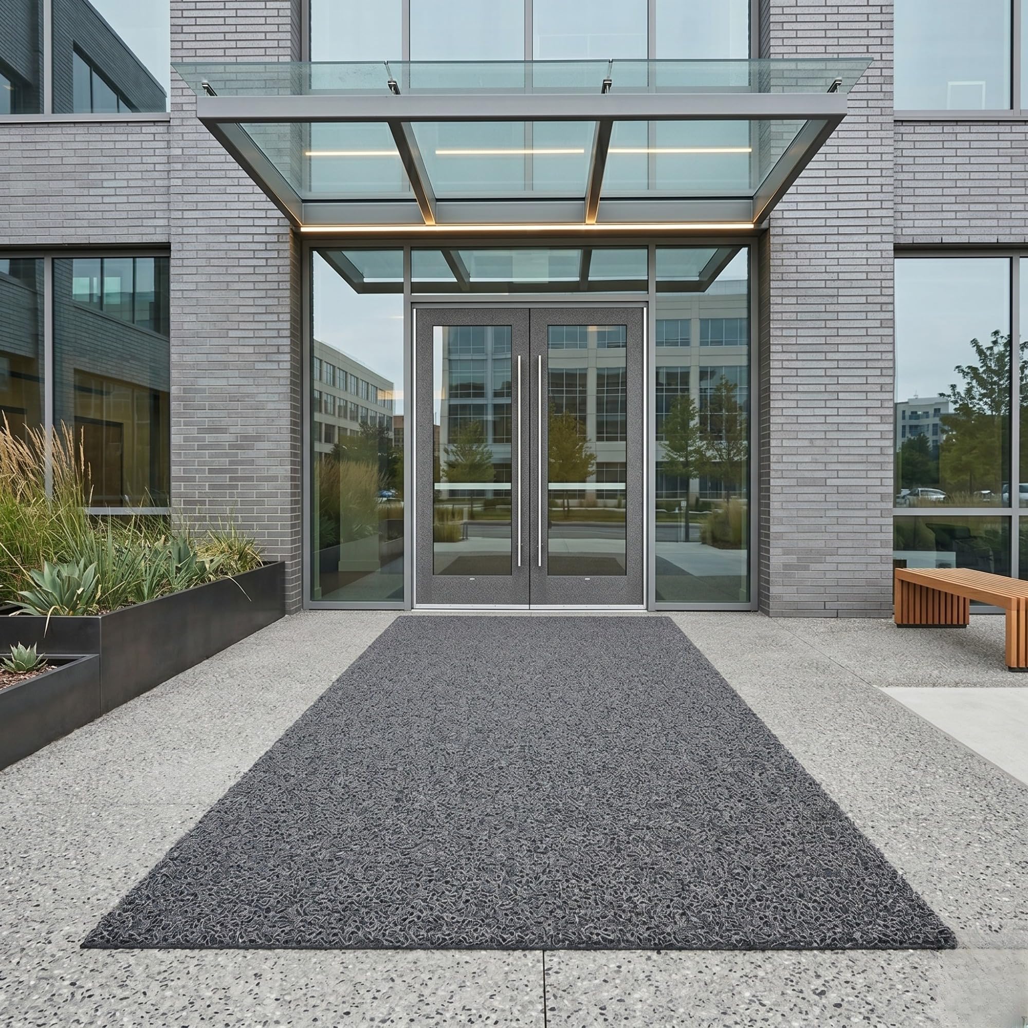 Felpudo de Rizo de PVC para Entrada Comercial Candela, Alfombra Atrapasuciedad Antideslizante y Drenante Interior y Exterior, Rollo a Medida de 120 cm de Ancho, Color Gris - 120 x 600 cm