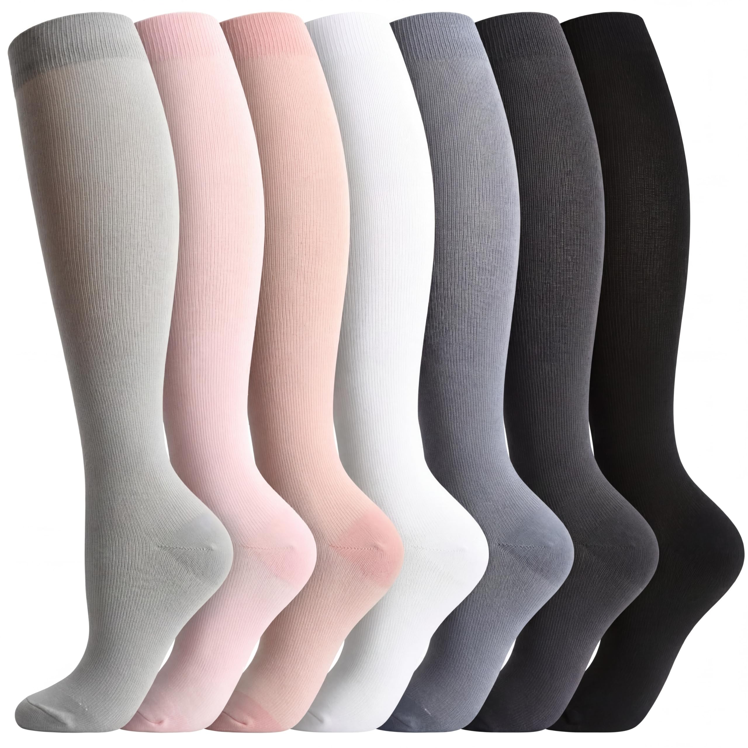 Odtmger Kompressionsstrümpfe (7 Paar) für Damen und Herren, Durchblutung, 20-30 mmhg. Die hohen Socken sind die beste Unterstützung für Laufen, Radfahren, Schwarz, Größe
