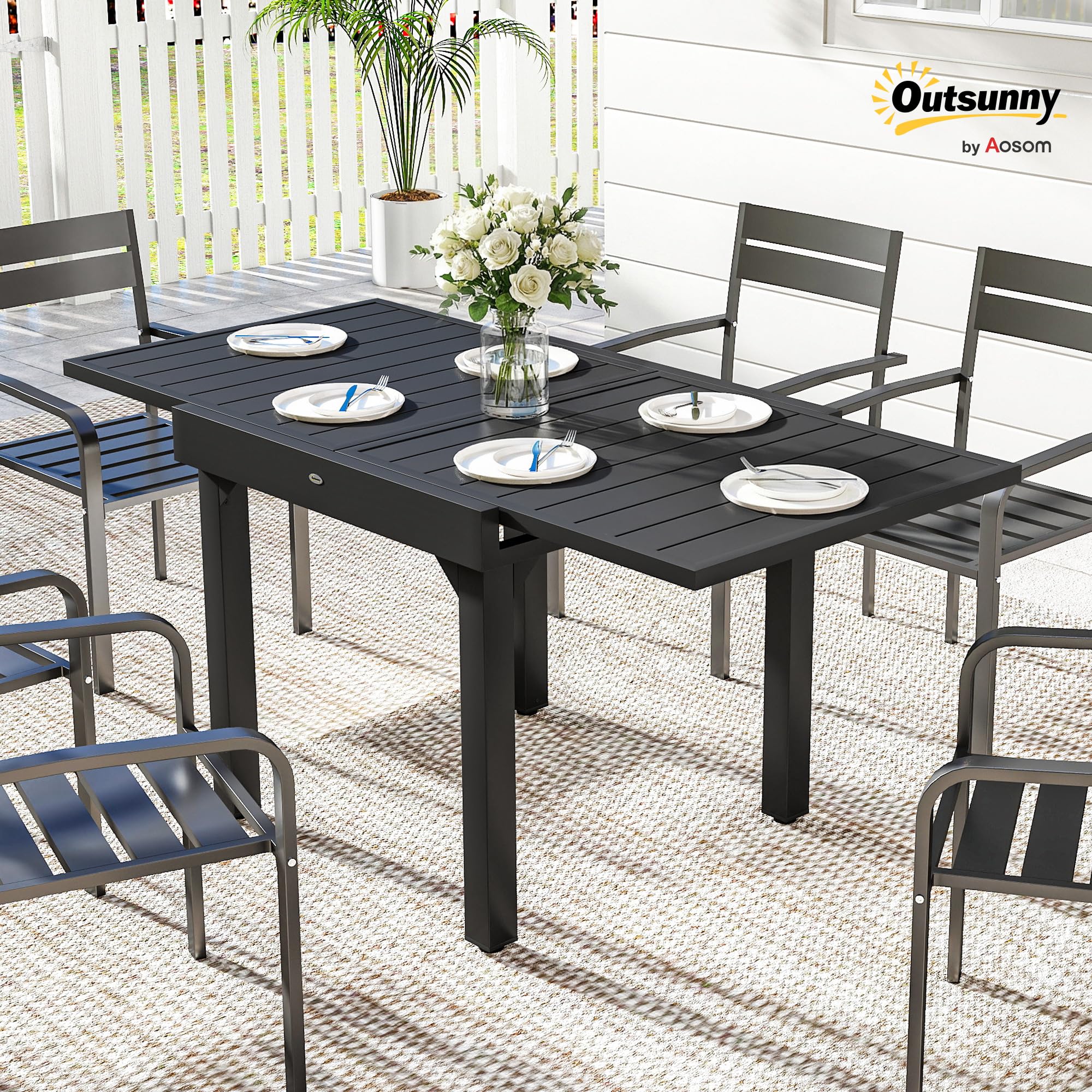 Outsunny Table de jardin extensible 160/80 x 80 x 75 cm aluminium acier noir 4-6 personnes