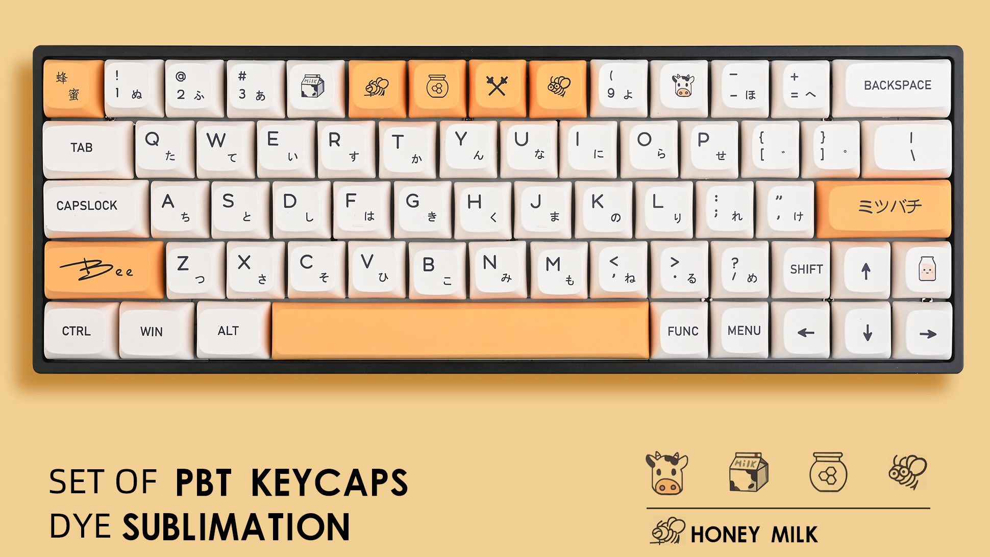 HONEY☆ Guffercty kred 140-Key Honey Milk PBT XDA 65% TKL Keycap Set
