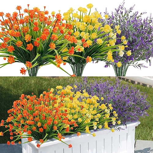 20 paquetes de flores artificiales para exteriores, resistentes a los rayos UV, plantas de boj falsas de plástico para exteriores, flores de