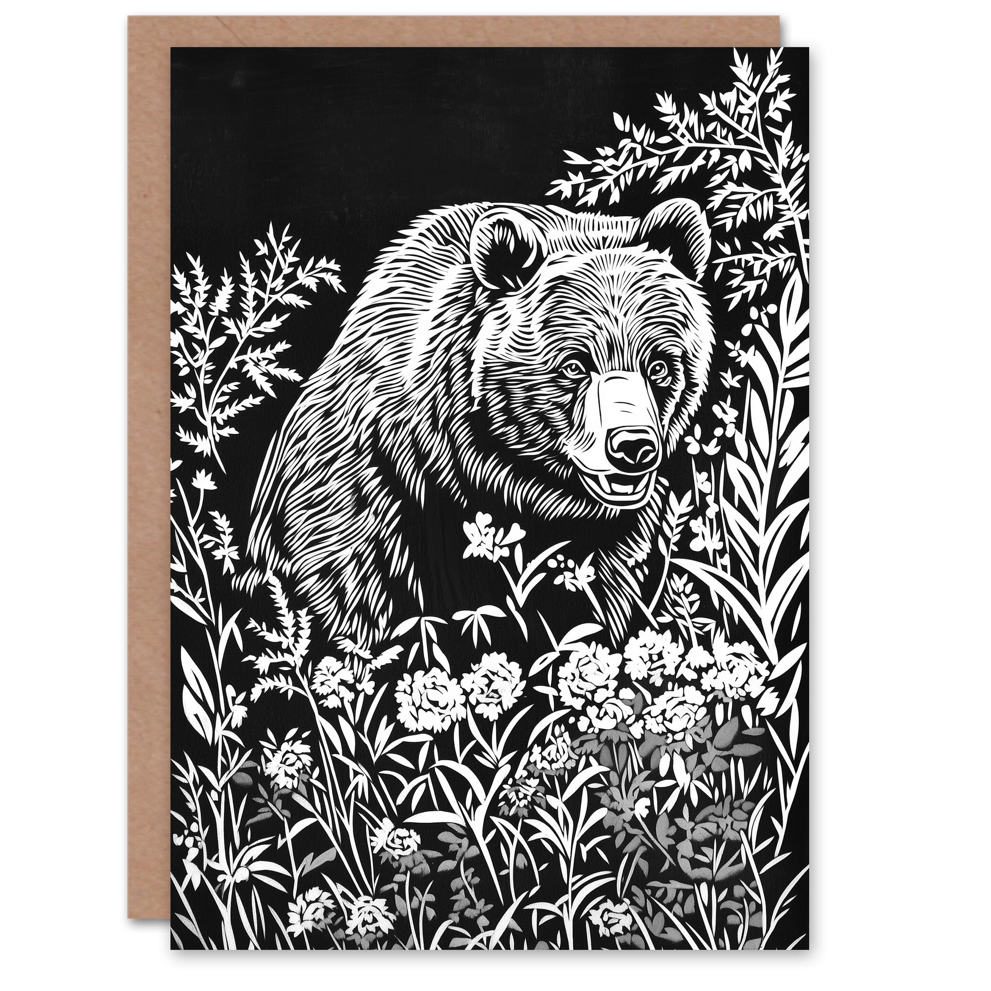 Artery8 Birthday Greeting Card - Bear in Wildflower Meadow - Black
