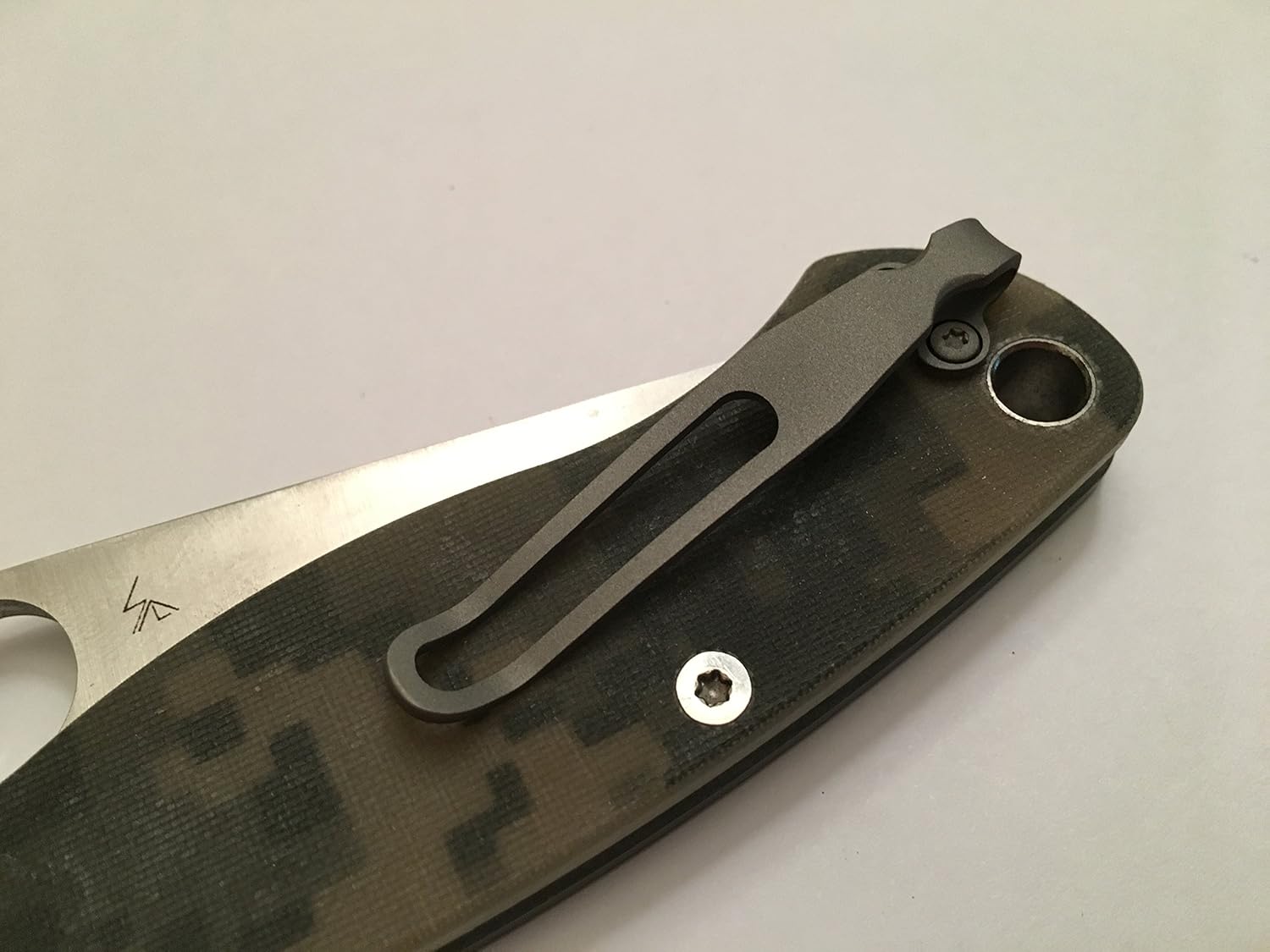 Bead Blast Gray Titanium Deep Carry Pocket Clip for Spyderco Folding Knives