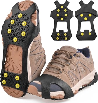 Ice Traction Cleat Isen 10 Spikes Snow Gripper Anti-Slip Safety Protective Slip-on Stretch Shoes for Walking on Snow and Ice 1 Pair, Large
