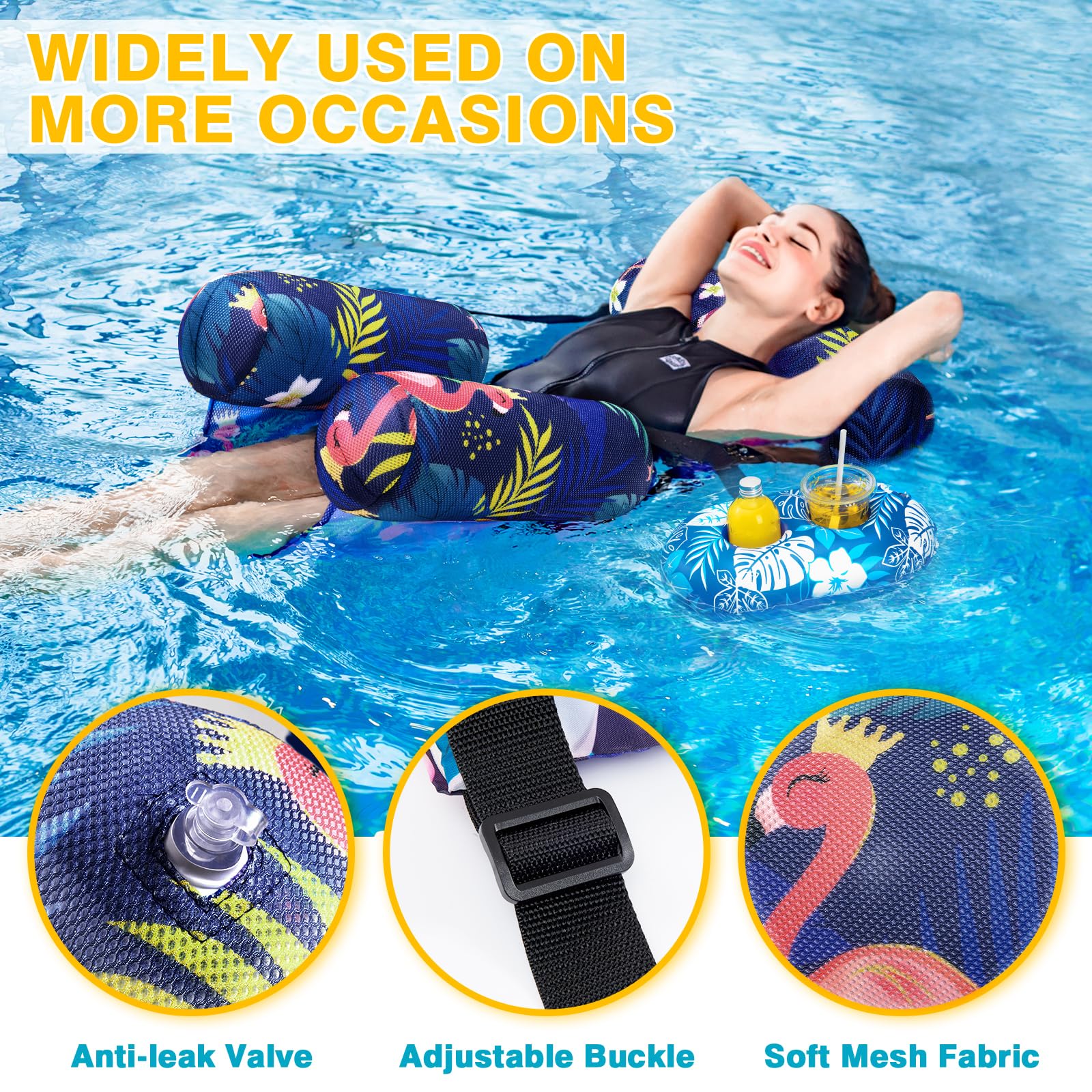 WERNNSAI Lot de 2 flotteurs de piscine gonflables pour adultes - En tissu avec porte-gobelets - Hamac d'eau réglable pour piscine, plage, lac, fête d'été
