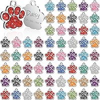 Abbylike 60-Pack Glitter Paw Print Pet ID Tags for Dogs & Cats - Blank DIY Engraved Metal Name Tags, 12 Colors, Small Size