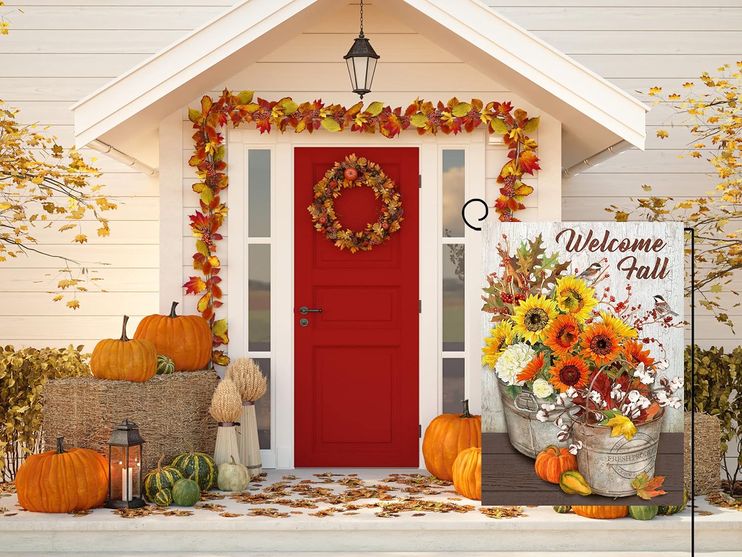 Fall Garden Flag Thankful Turkey Pumpkin Chair Thanksgiving Harvest Garden Flag Outdoor Decorative Holiday Welcome Yard Flag 12 x 18 Inch (Sunflowers) : Patio, Lawn & Garden