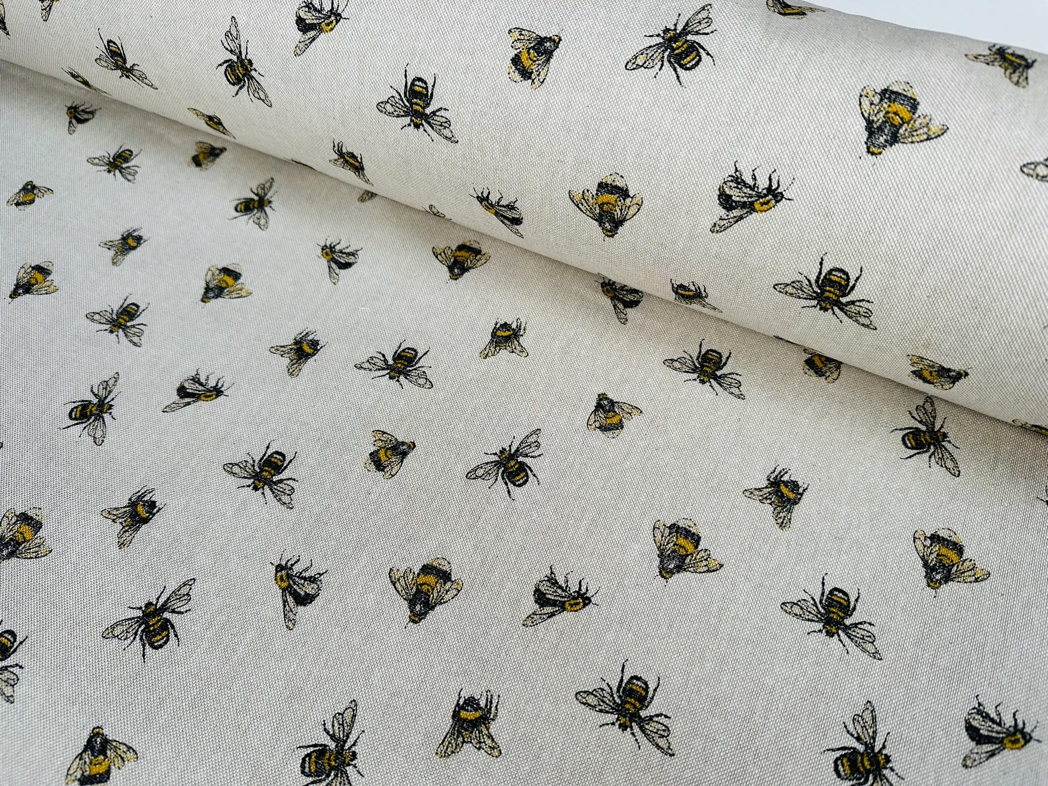 Busy Bee Fabric Bumblebee Insects Linen Look Curtain Material for Dress Decor Curtain Upholstery - 140cm Wide Canvas (Sold by The Metre)