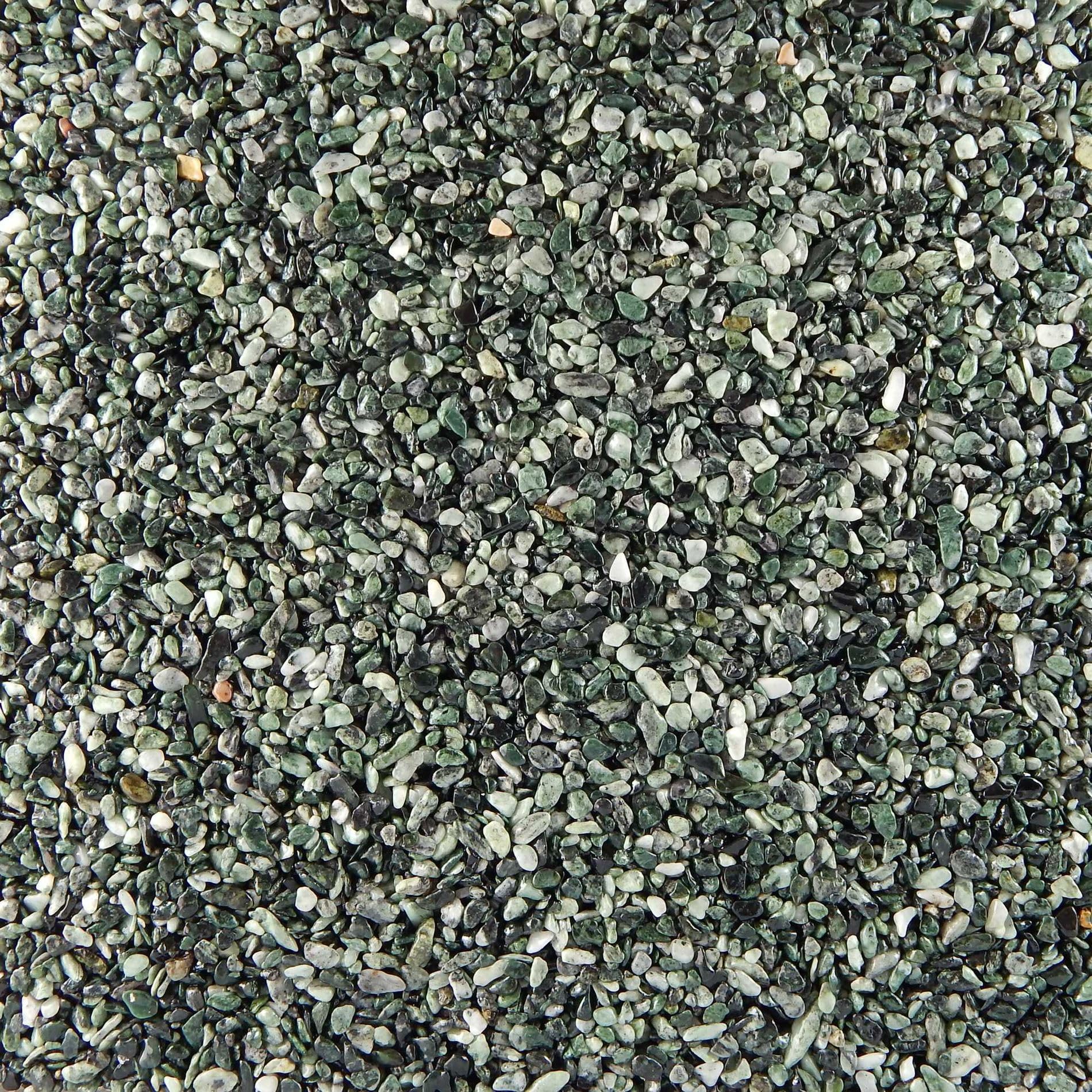 Terralith Steinteppich Marmor Komplett-Set für 1qm - Körnung: fein - 2-4mm mit Polyurethan Bindemittel - für Außen in grün (jade)
