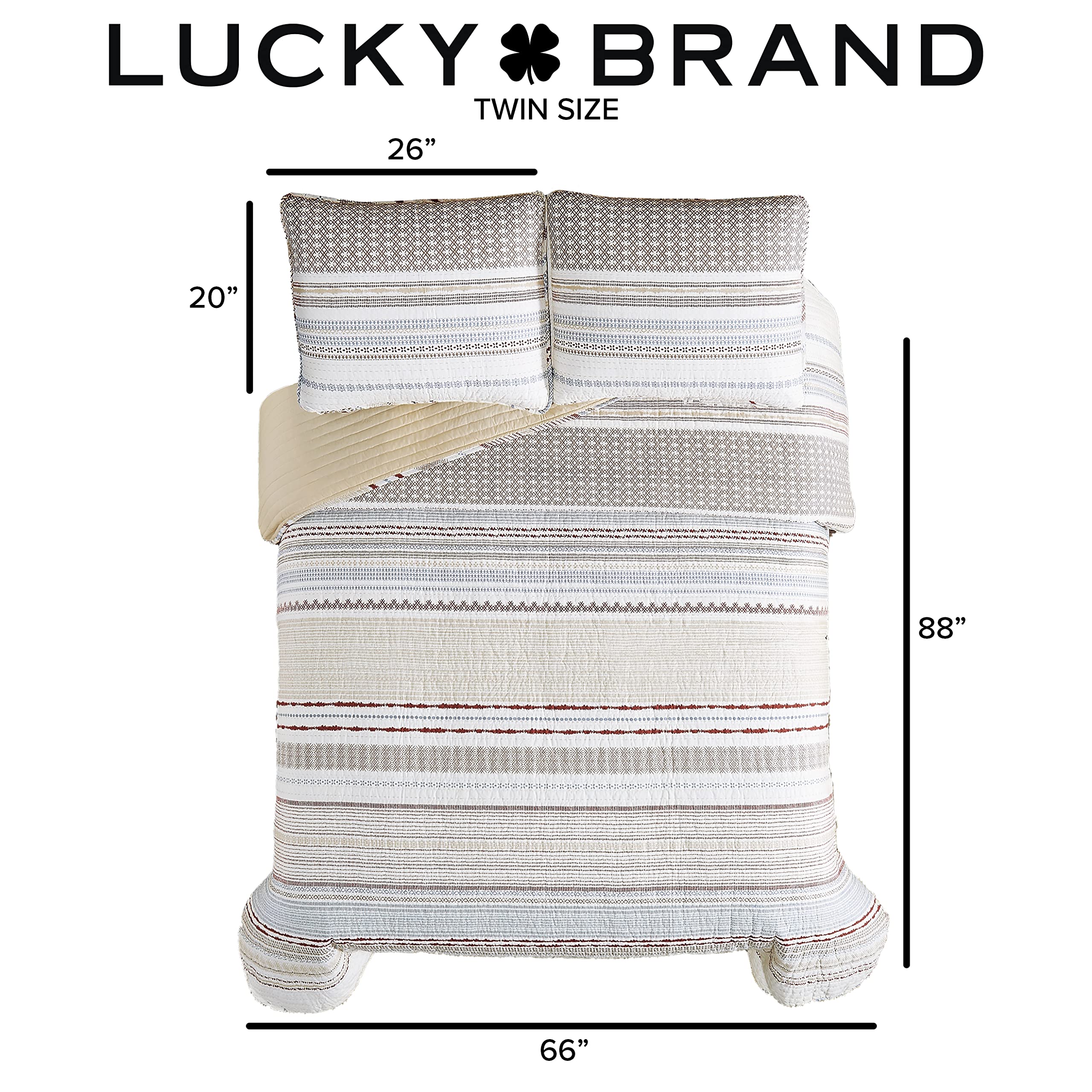Lucky Brand Set di biancheria da letto matrimoniale, 3 pezzi, con federe, cotone e poliestere, leggero, moderno, motivo a righe verticali, per letto matrimoniale