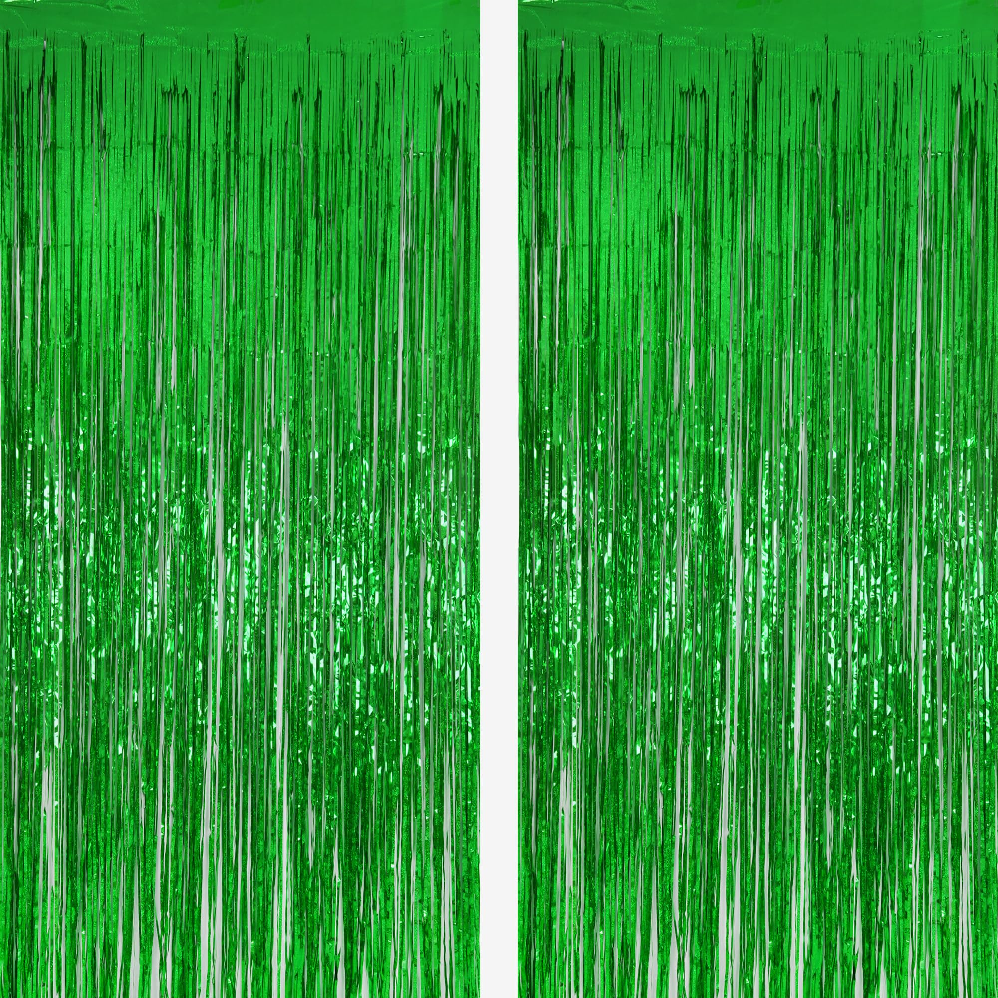 Green Tinsel Metallic Foil Fringe Curtain Backdrop, Malanku 2Pack 3.2ft x 8.2ft Tinsel Doorway Wall Decorations for Birthday Graduation Bachelorette Baby Shower Party — image 1