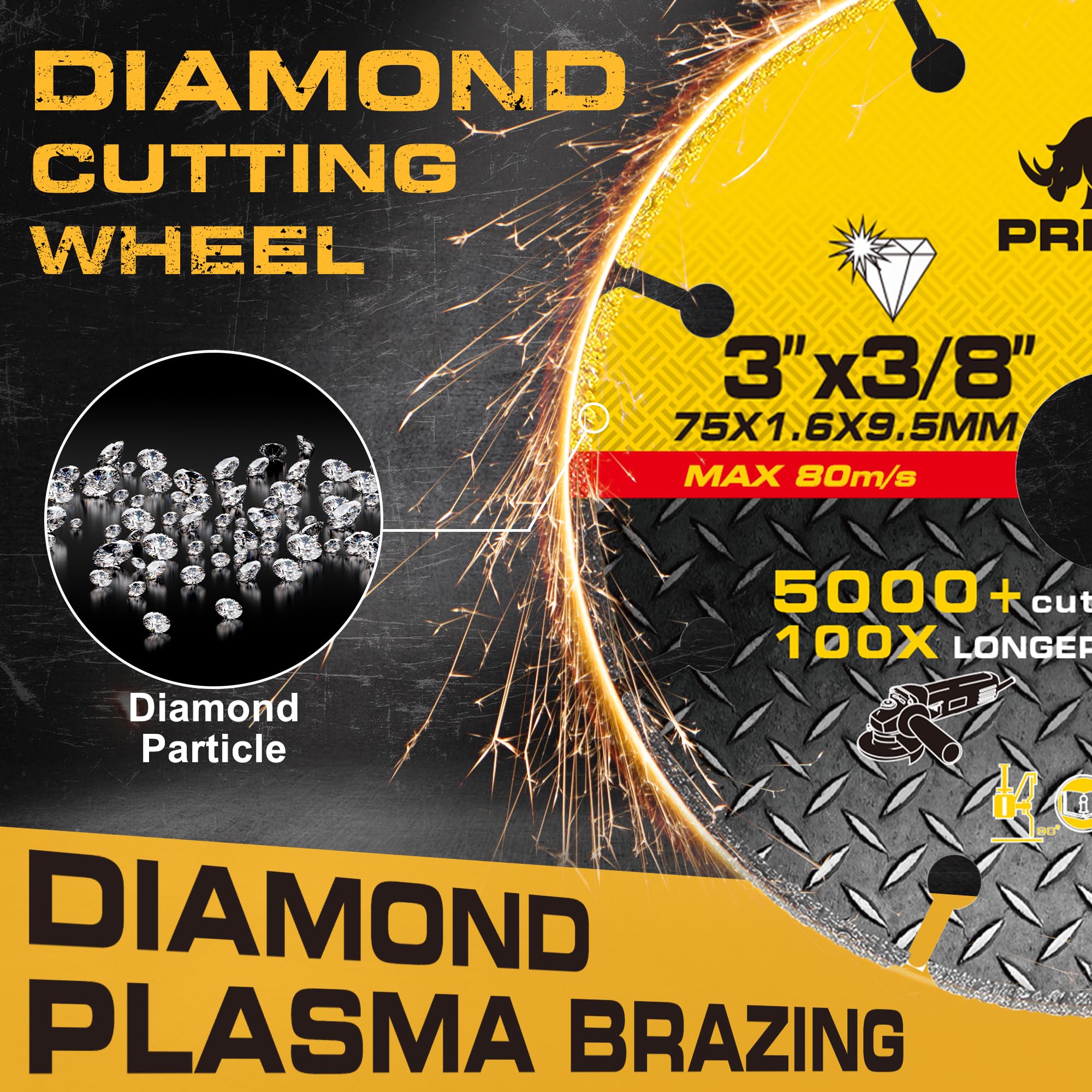 Rueda de corte de diamante de 3 pulgadas para metal, 2 ruedas de corte de carburo con agujero de eje de 3/8 pulgadas, disco de corte de amoladora angular de 3 pulgadas con más de 5000 cortes en