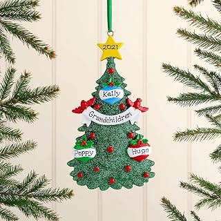 Personalised Family Christmas Xmas Tree Bauble Decoration Ornament | Green Tree Family | Groups 3,4,5,6,7 & 8 (Family of 3)