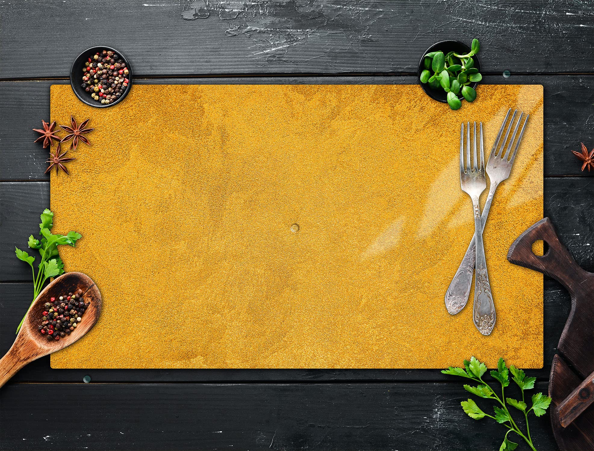 Planche à découper en verre Ceranfeld 1 pièce 52 x 30 cm, plaque de découpe en verre, protection anti-éclaboussures, plaque en verre universelle, cuisine, Ardoise Jaune