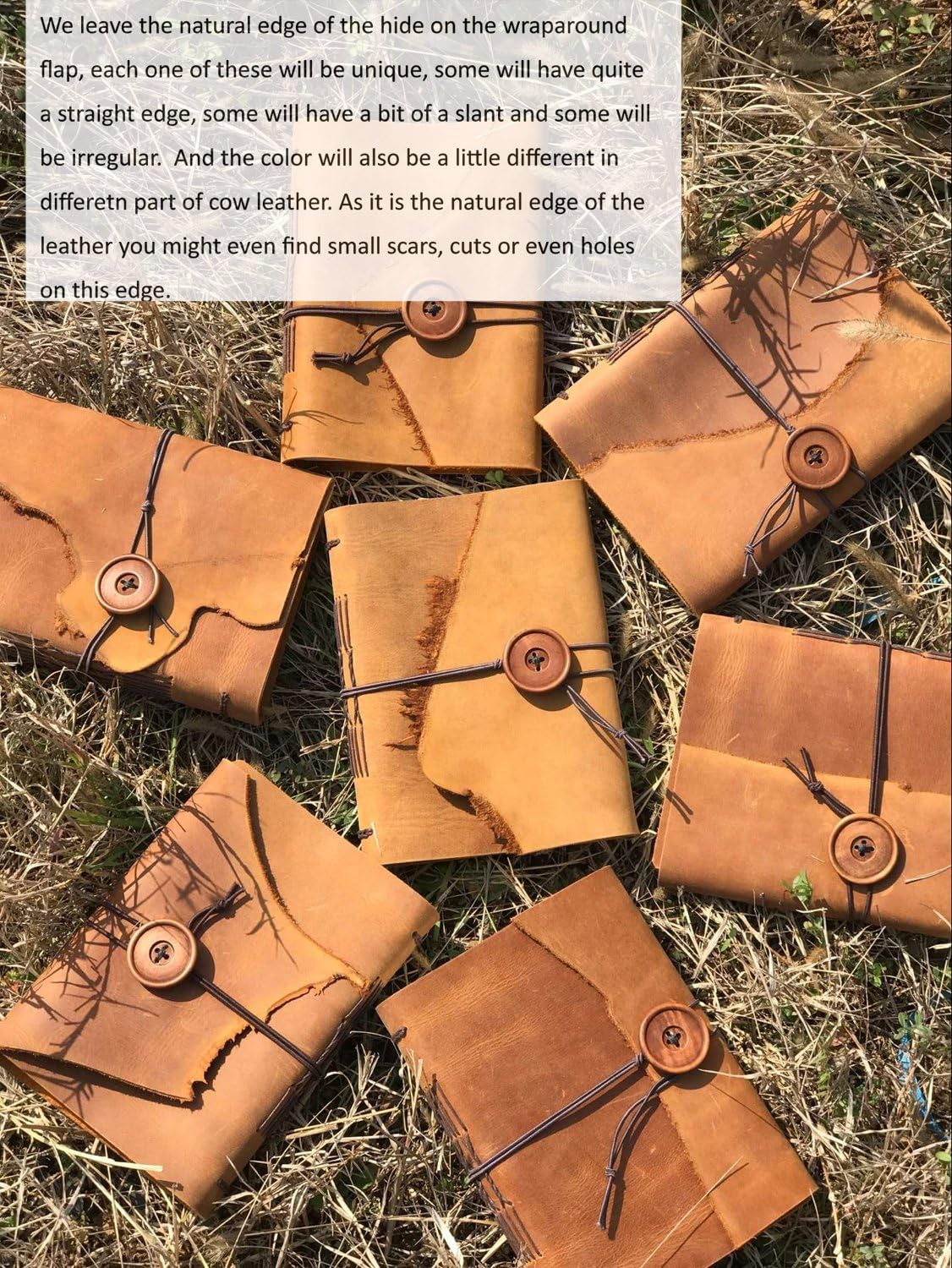 Leather Journal Notebook Antique Handmade Leather Daily Notepad with Wood Button Light Brown