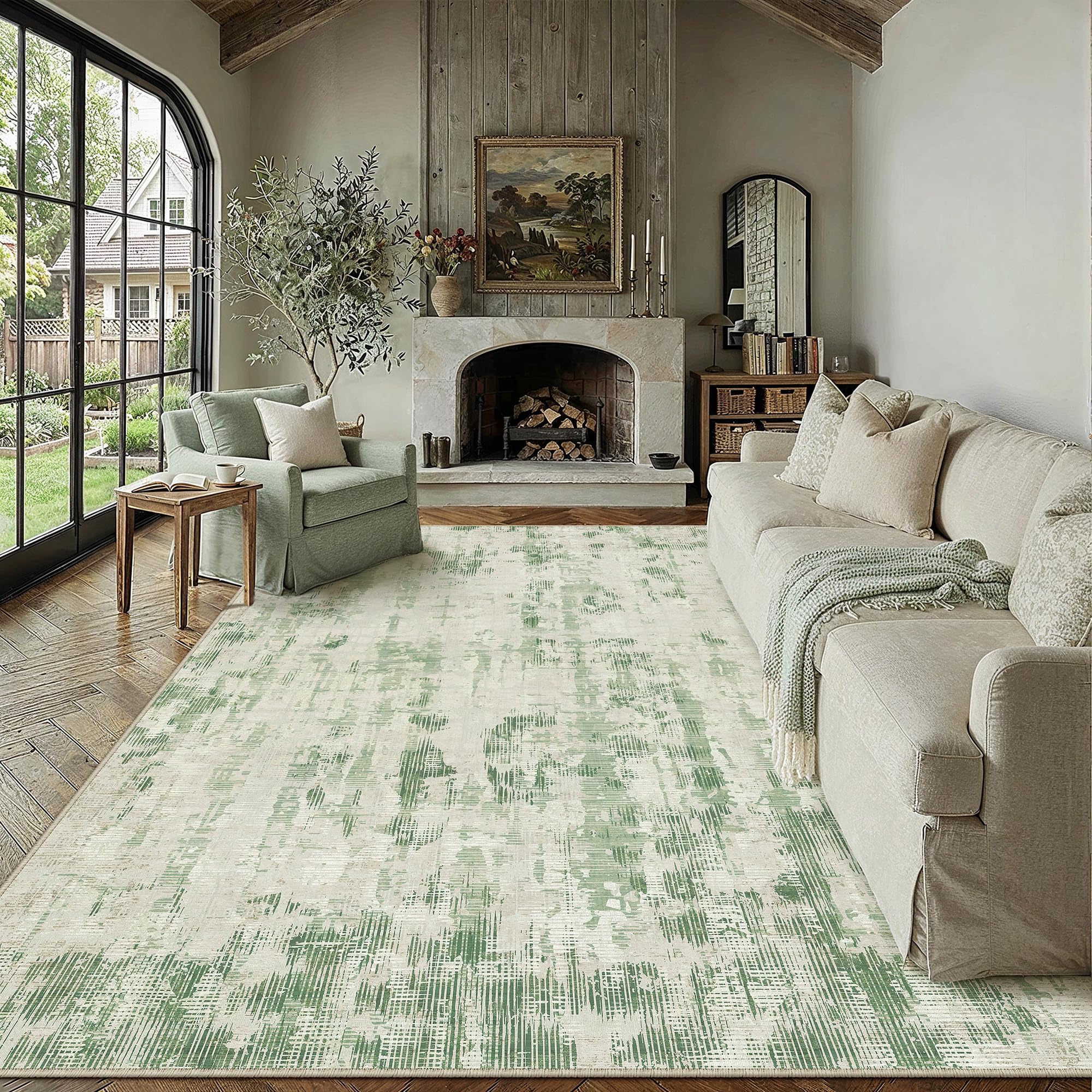 PureCozy Teppich Wohnzimmer Waschbarer rutschfest Boho Abstrakt Carpet