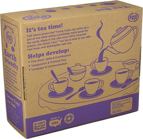 Miniatura 4 de Green Toys Juego de té, Pink CB, juego de 17 piezas, habilidades motoras, lenguaje y comunicación para niños, sin BPA, ftalatos, PVC, apto para