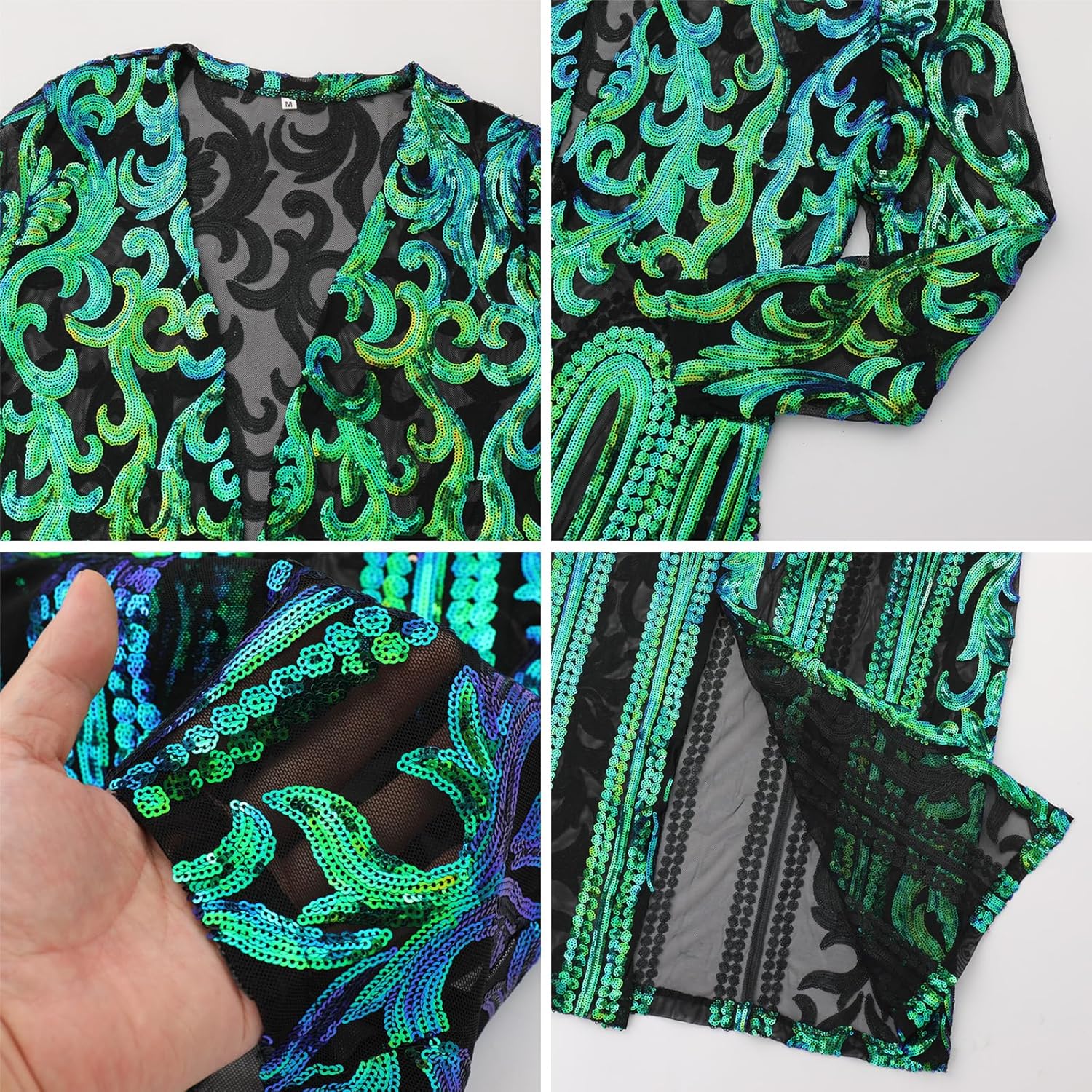 Women's Cardigan Sparkle Sequins Open Front Long Sleeve Cardigan Coat Dress for Evening Party - Image 4