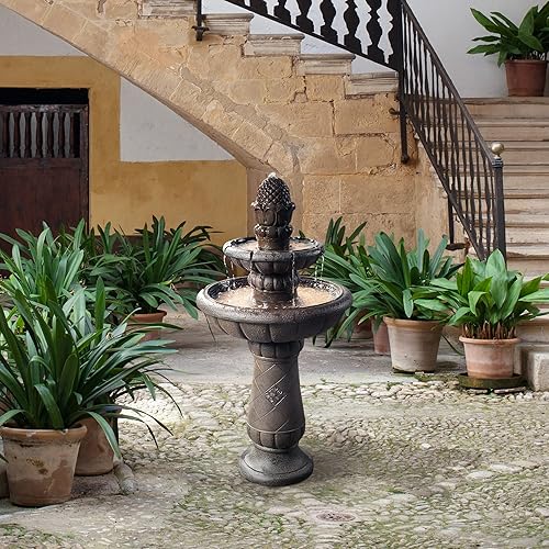 Miniatura 2 de Teamson Home - Fuente de pedestal en cascada de 2 niveles con lujoso diseño de piña y bomba, para exteriores, patio y jardín - 39 pulgadas de