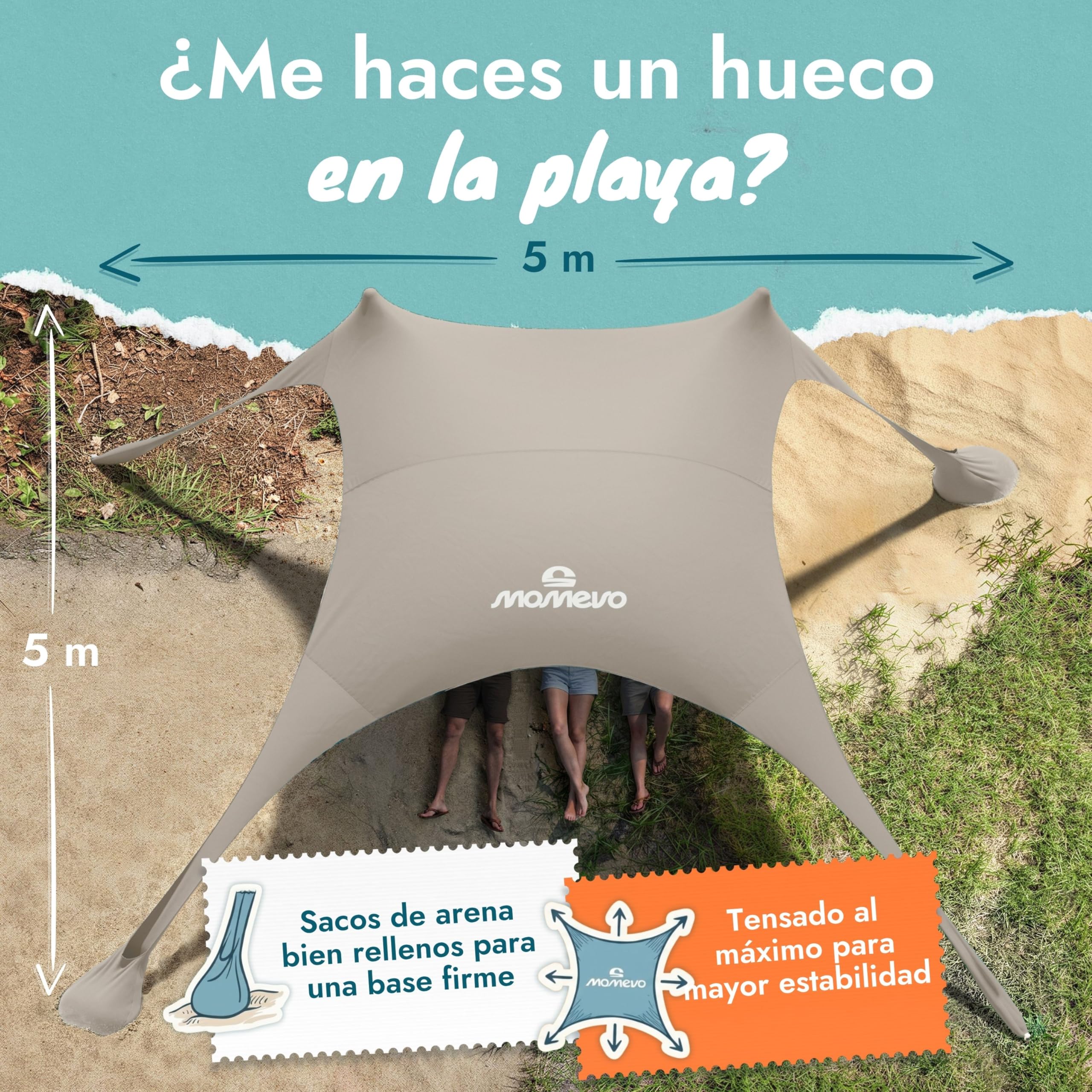 Tienda de Playa con toldo Solar – Refugio de Playa con protección UV UPF 50+, Resistente al Viento y Ligera, Tienda de Playa de Nueva generación (2 Barras, Arena)